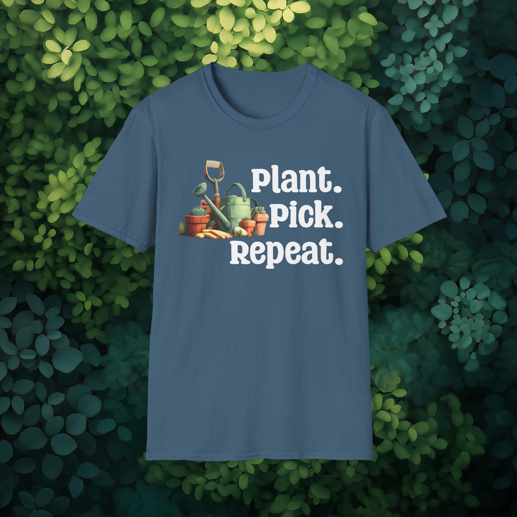 Plant Pick Repeat, Cartoon Gardener T-Shirt