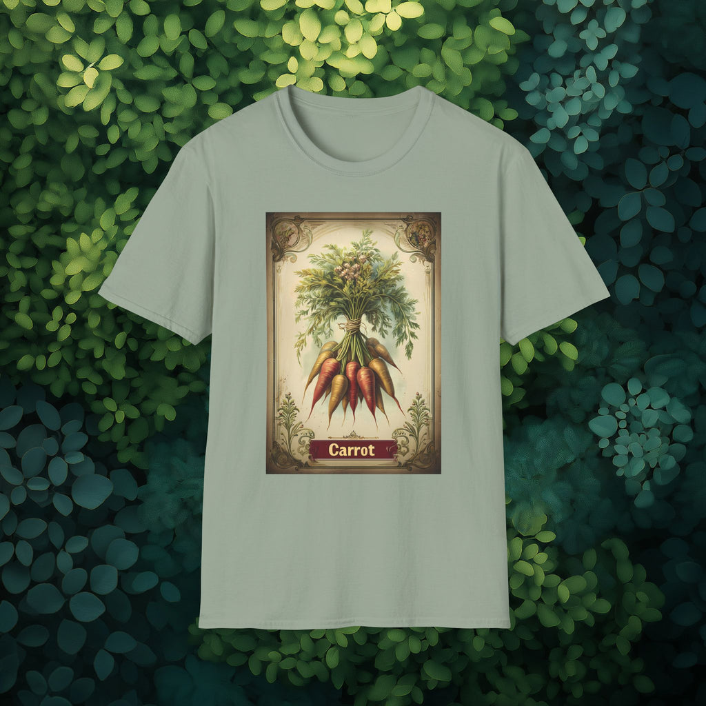 Retro Carrot Vegetable Seed Packet Unisex T-Shirt for Gardeners, Nature Lovers, Summer Casual Wear
