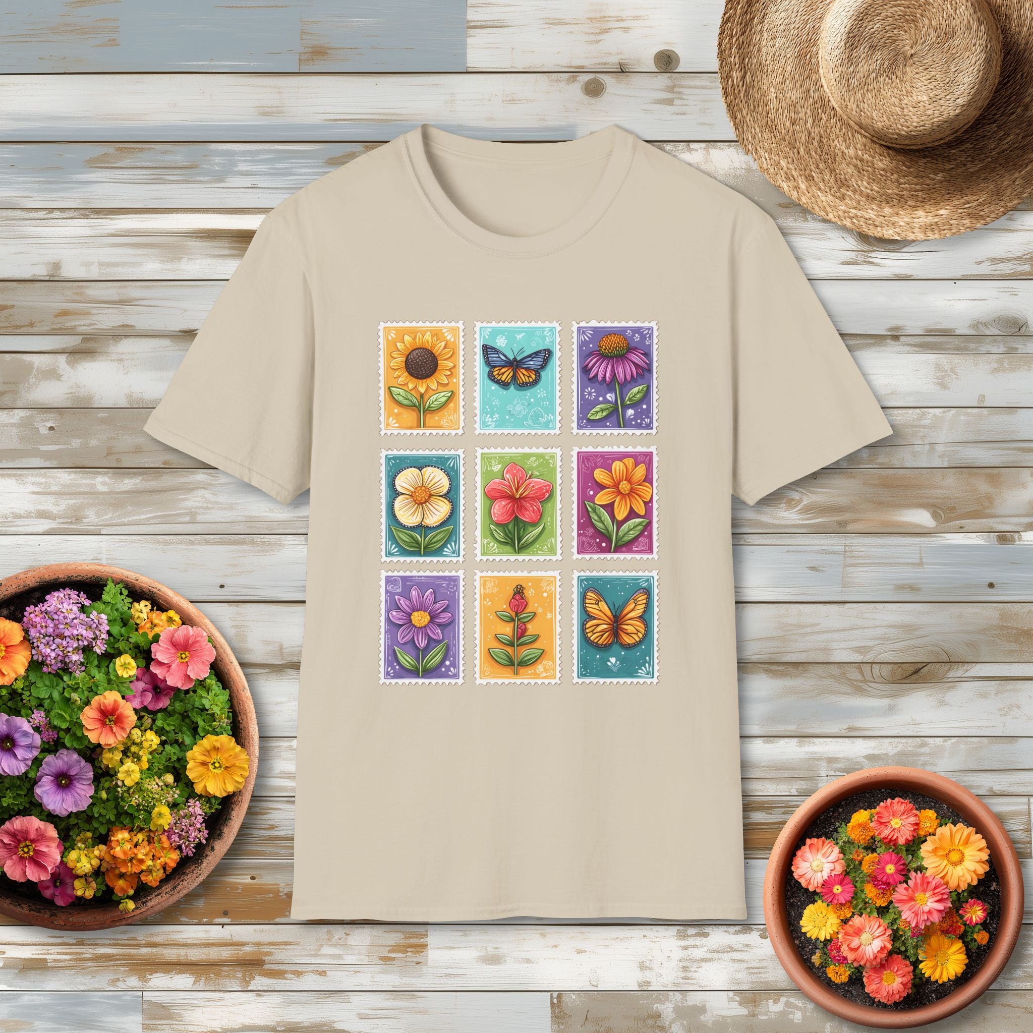 Whimsical 3x3 Floral & Butterfly Stamp Collection T-Shirt