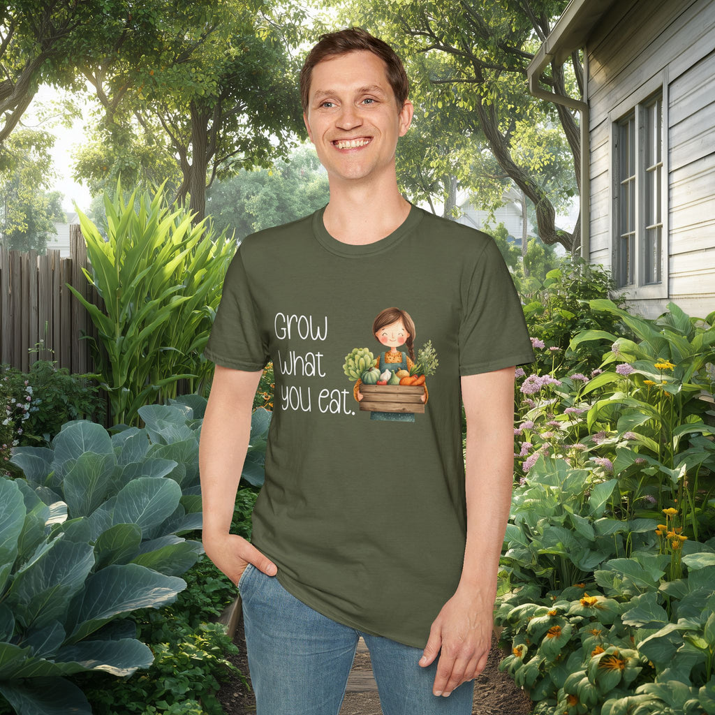 Grow What You Eat, Cartoon Gardener T-Shirt