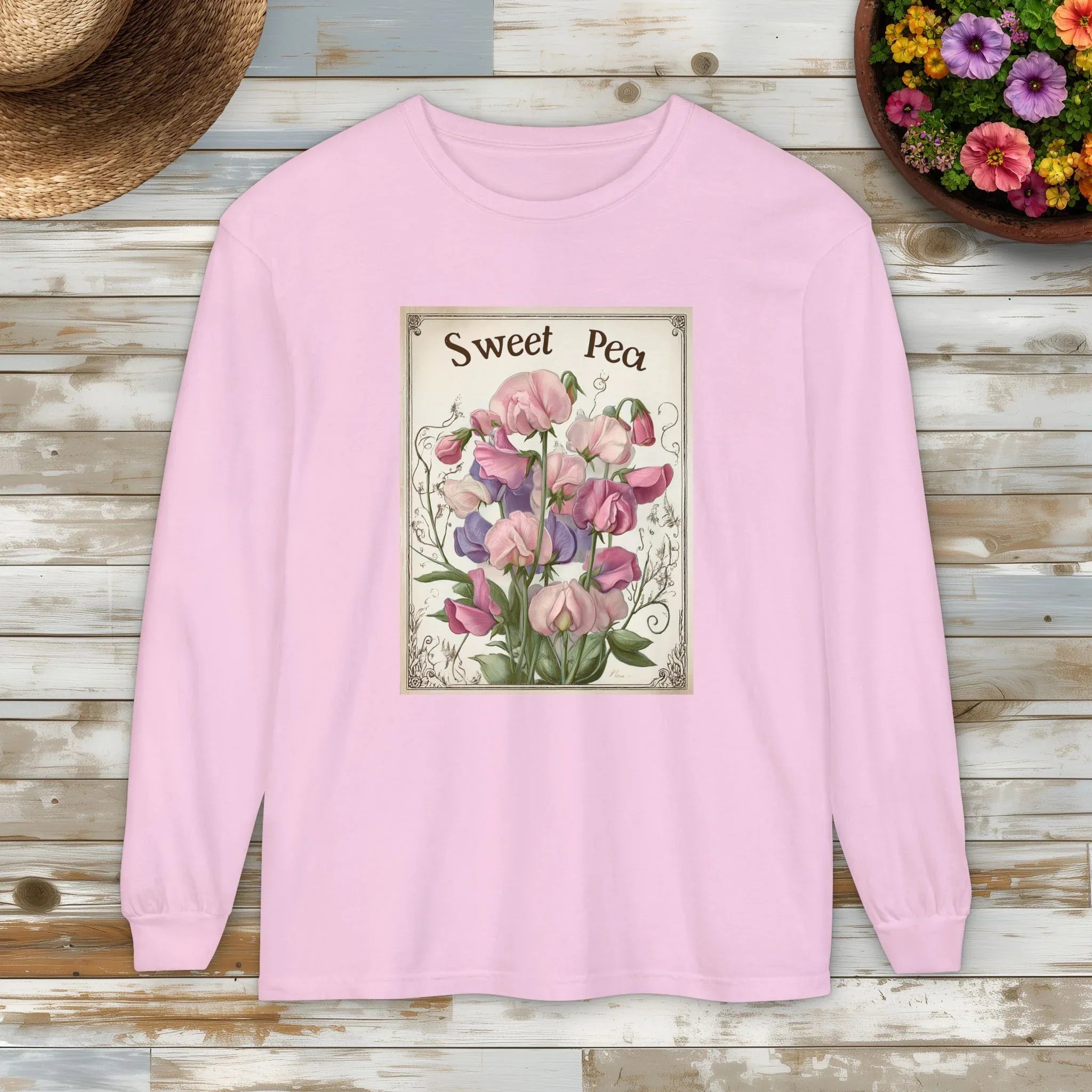 Sweet Peas Vintage Seed Packet Long Sleeve Tee