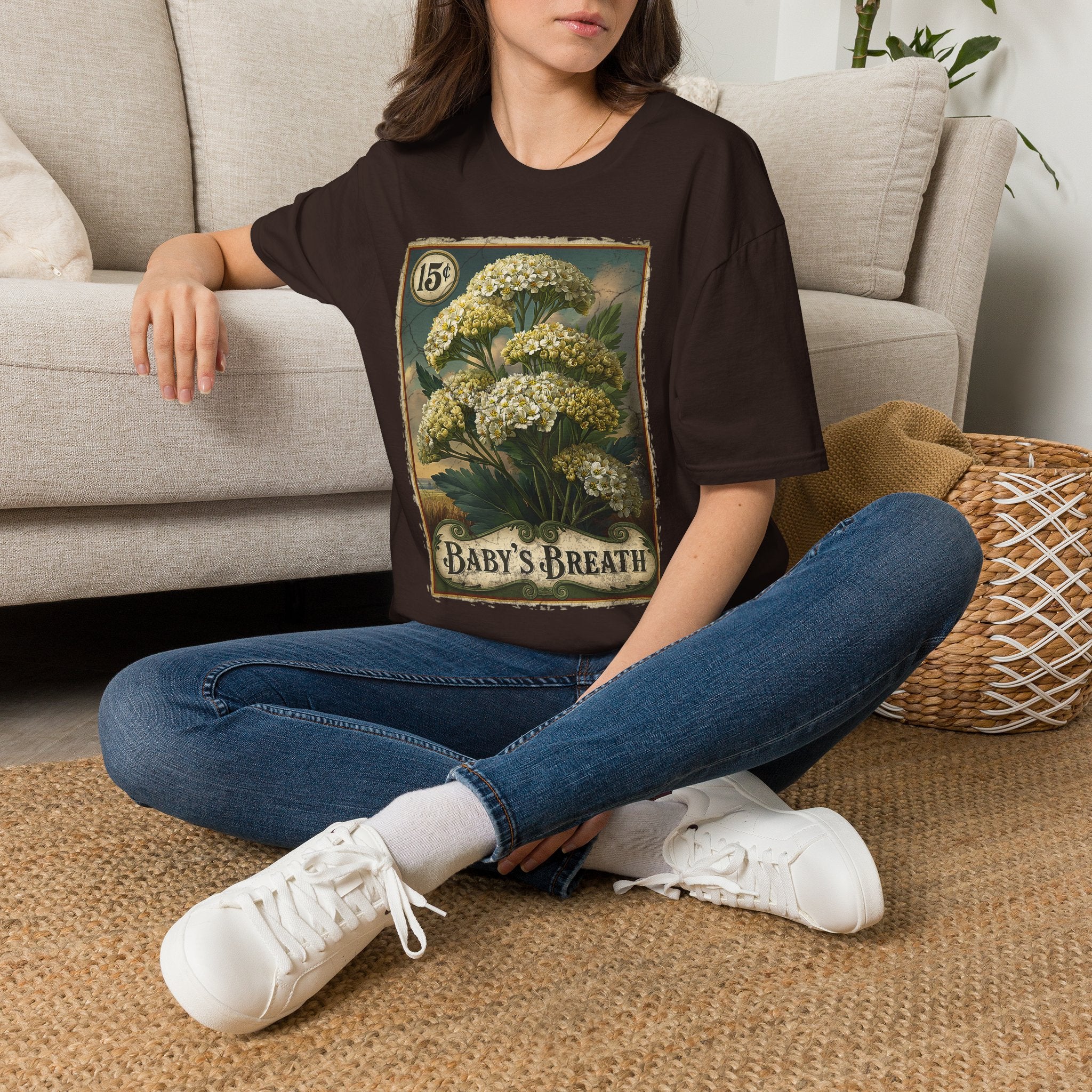 Baby's Breath Seed Packet Vintage Floral T-Shirt for Gardeners