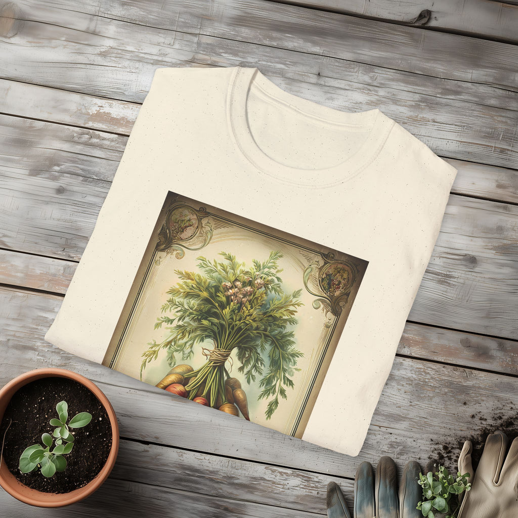 Retro Carrot Vegetable Seed Packet Unisex T-Shirt for Gardeners, Nature Lovers, Summer Casual Wear