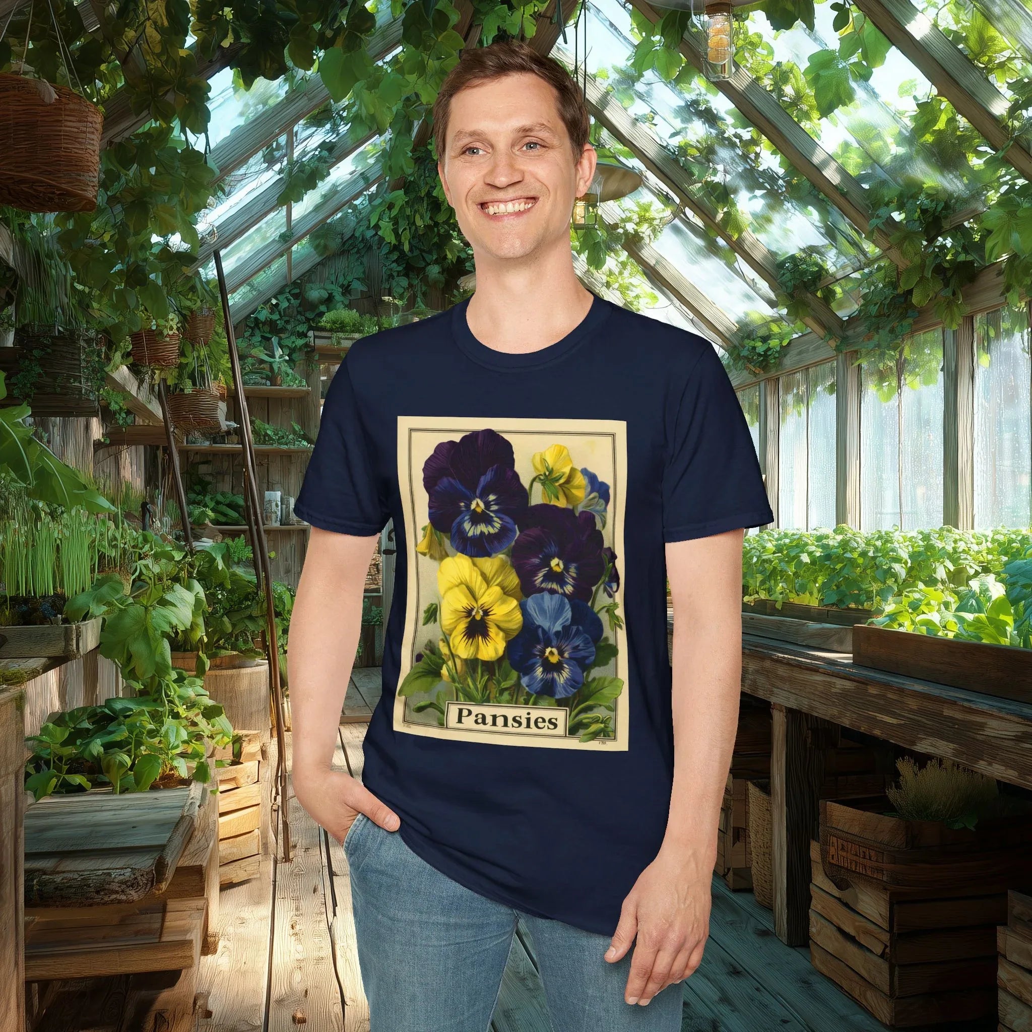 Vintage Pansies Seed Packet T-Shirt for Gardeners