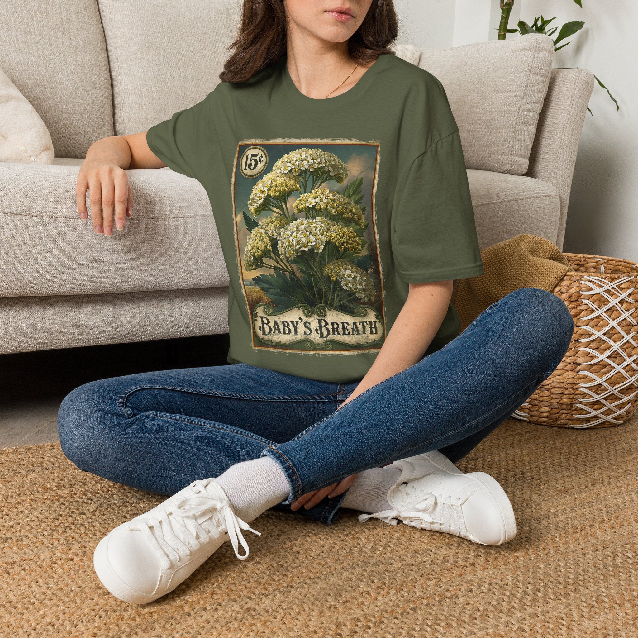 Baby's Breath Seed Packet Vintage Floral T-Shirt for Gardeners