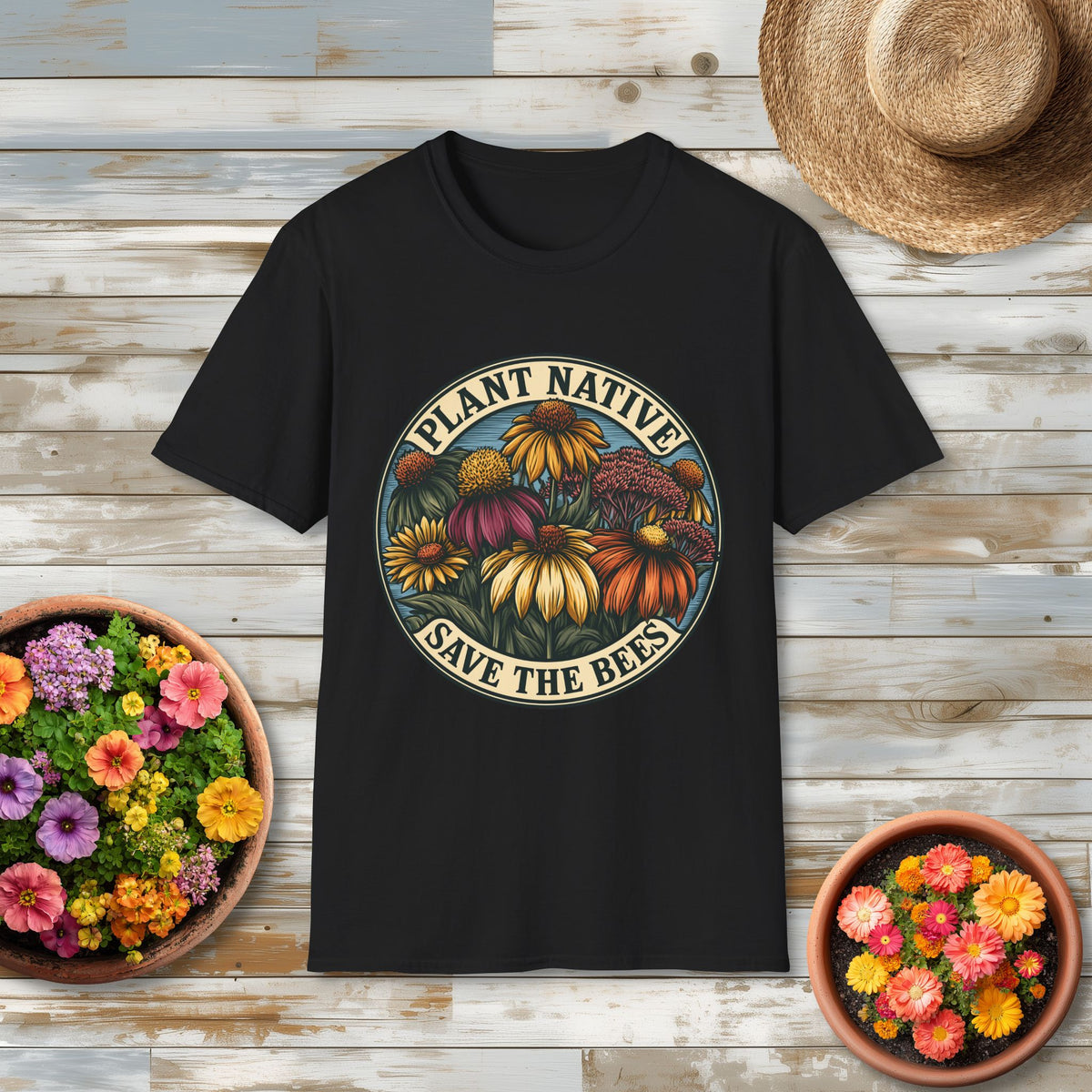Plant Native Save the Bees T-Shirt – Retro Wildflower Pollinator Tee