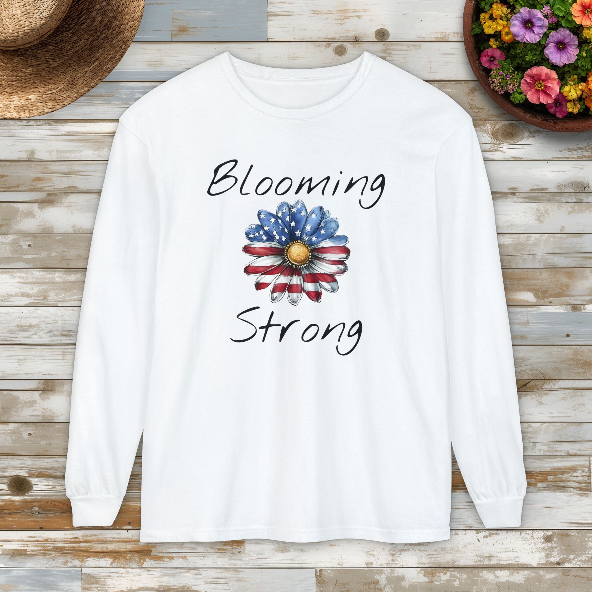 Blooming Strong Patriotic Long Sleeve Tee