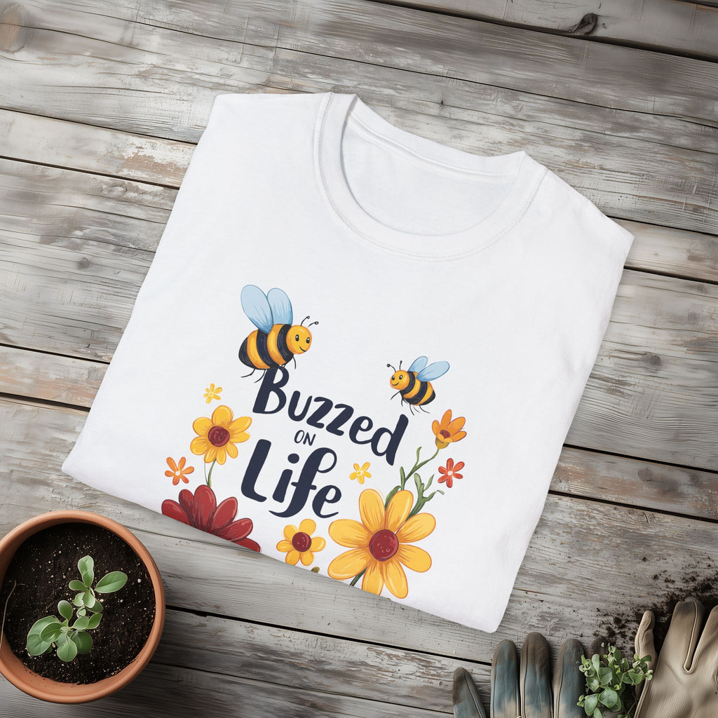 Cartoon Buzzed on Life Unisex T-Shirt for Gardeners, Nature Lovers