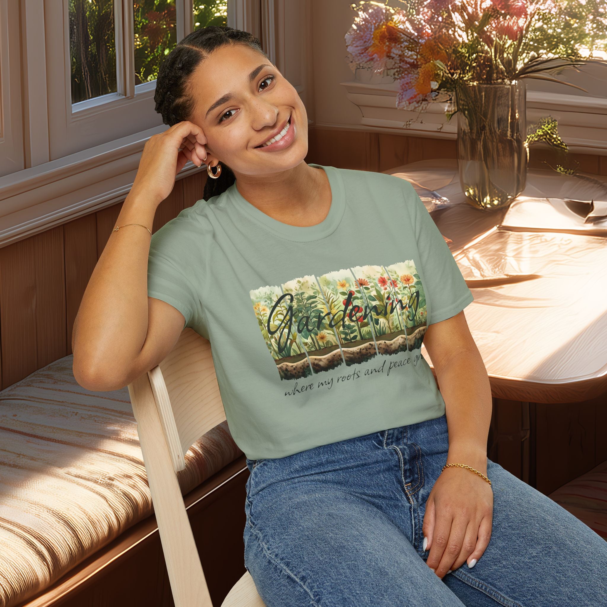 Where My Roots and Peace Grow T-Shirt for Gardeners