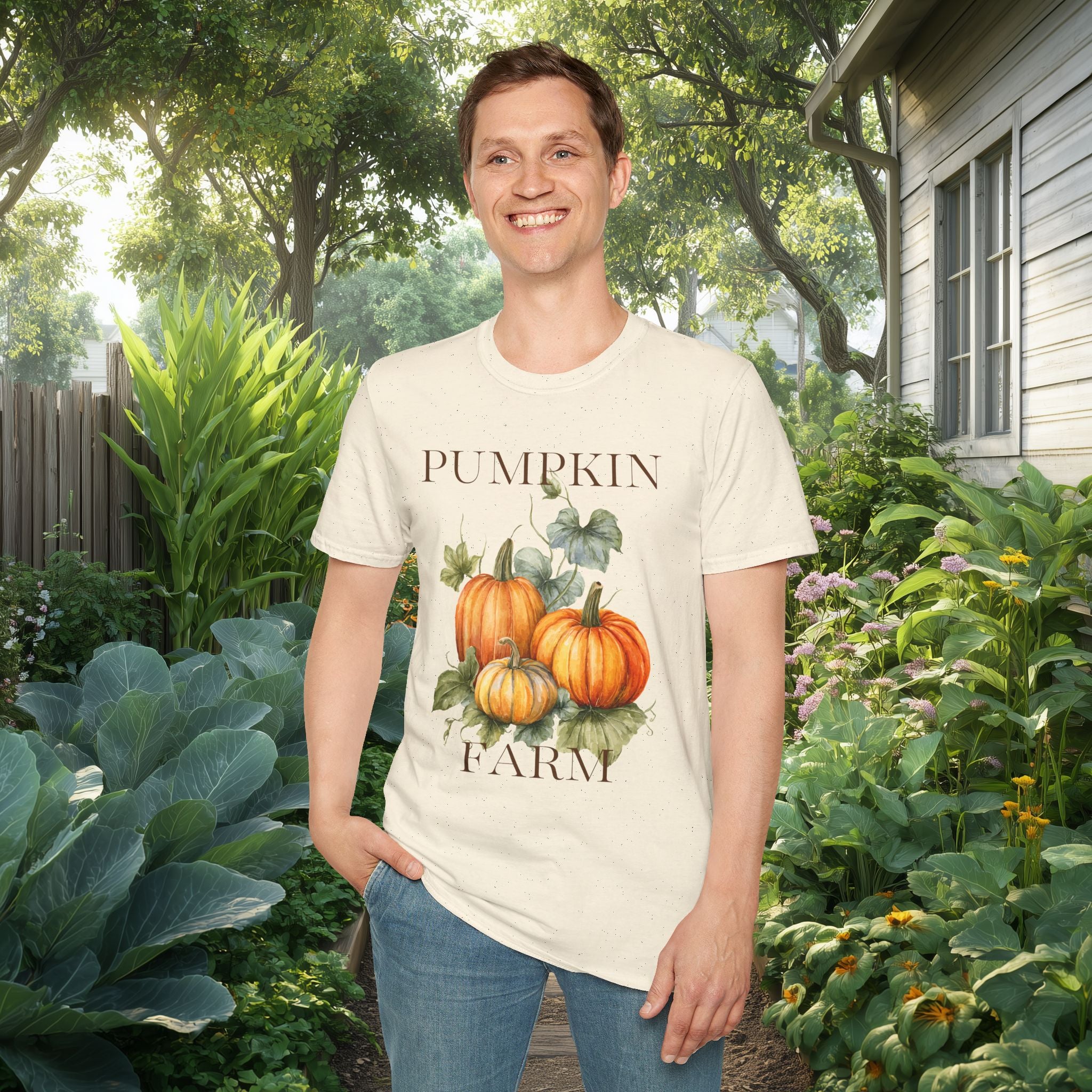 Autumn Pumpkin Farm Watercolor Shirt with Vintage Farm Style