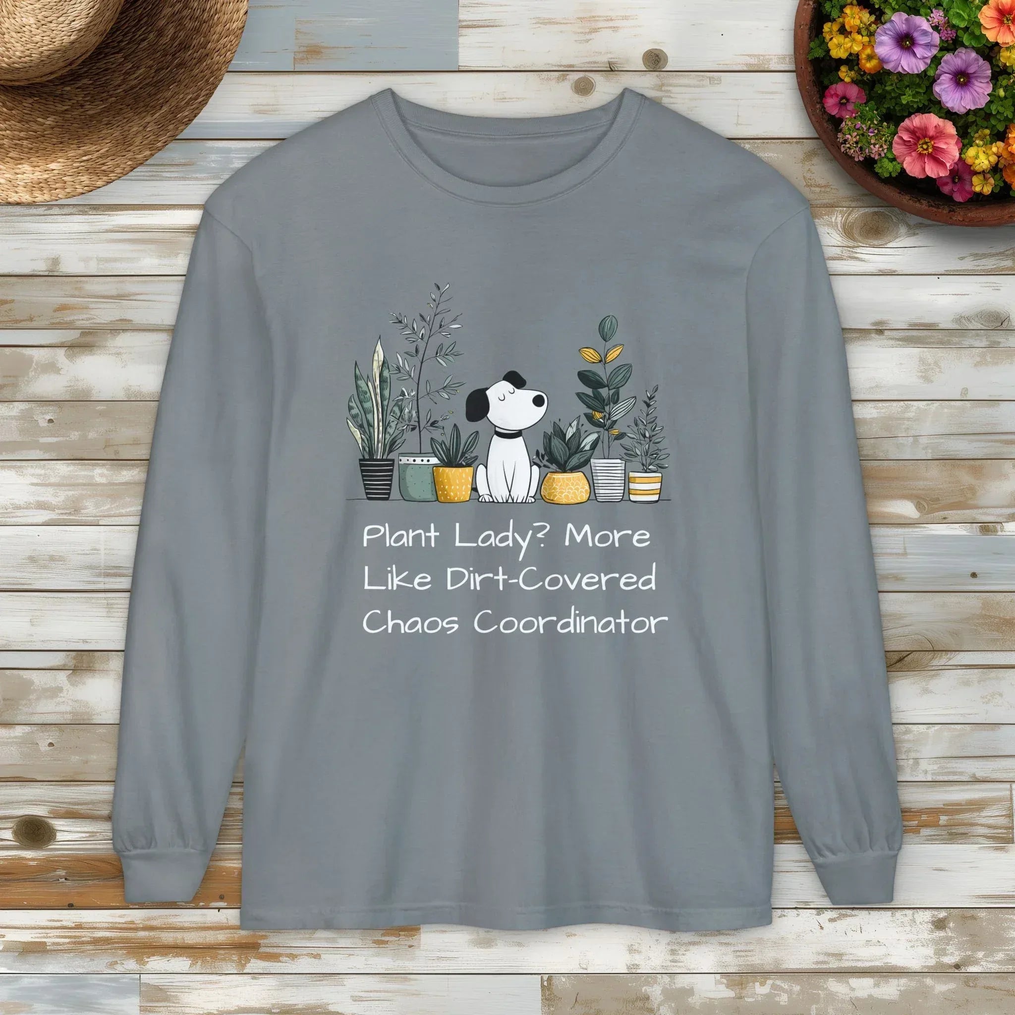 Plant Lady Chaos Coordinator - Dog & Plants Long Sleeve Tee