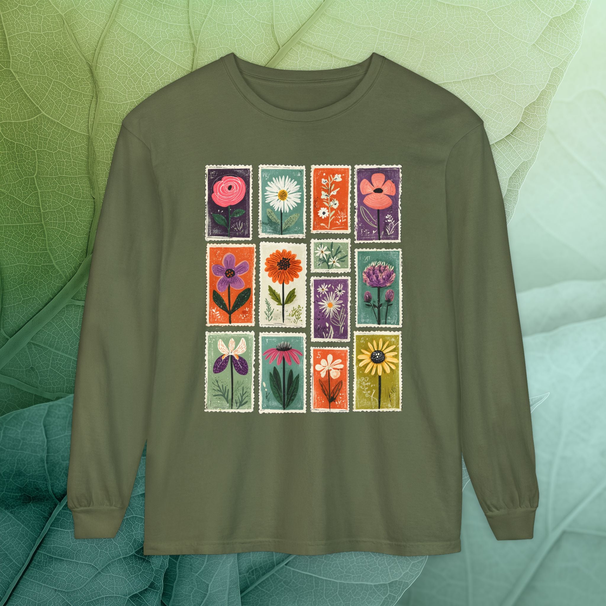 Floral Stamp Collage Long Sleeve Tee