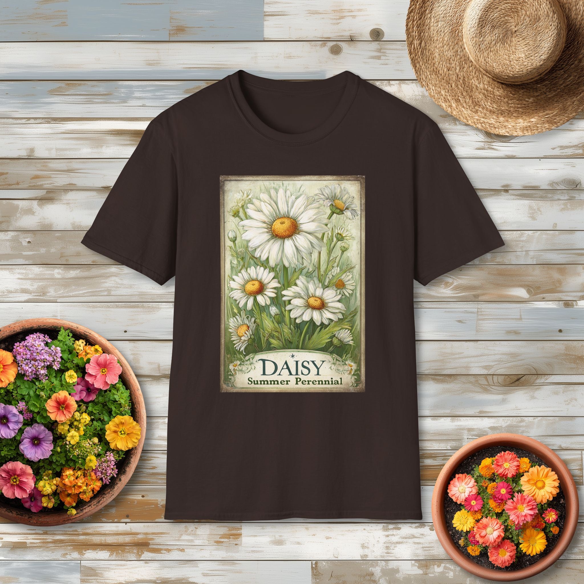 Vintage Daisy Seed Packet Unisex T-Shirt for Gardeners, Nature Lovers, Summer Casual Wear