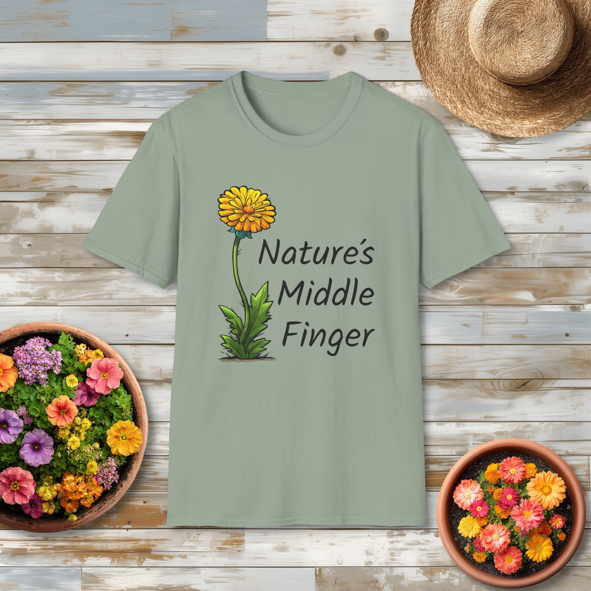Nature’s Middle Finger T-Shirt – Funny Yellow Dandelion