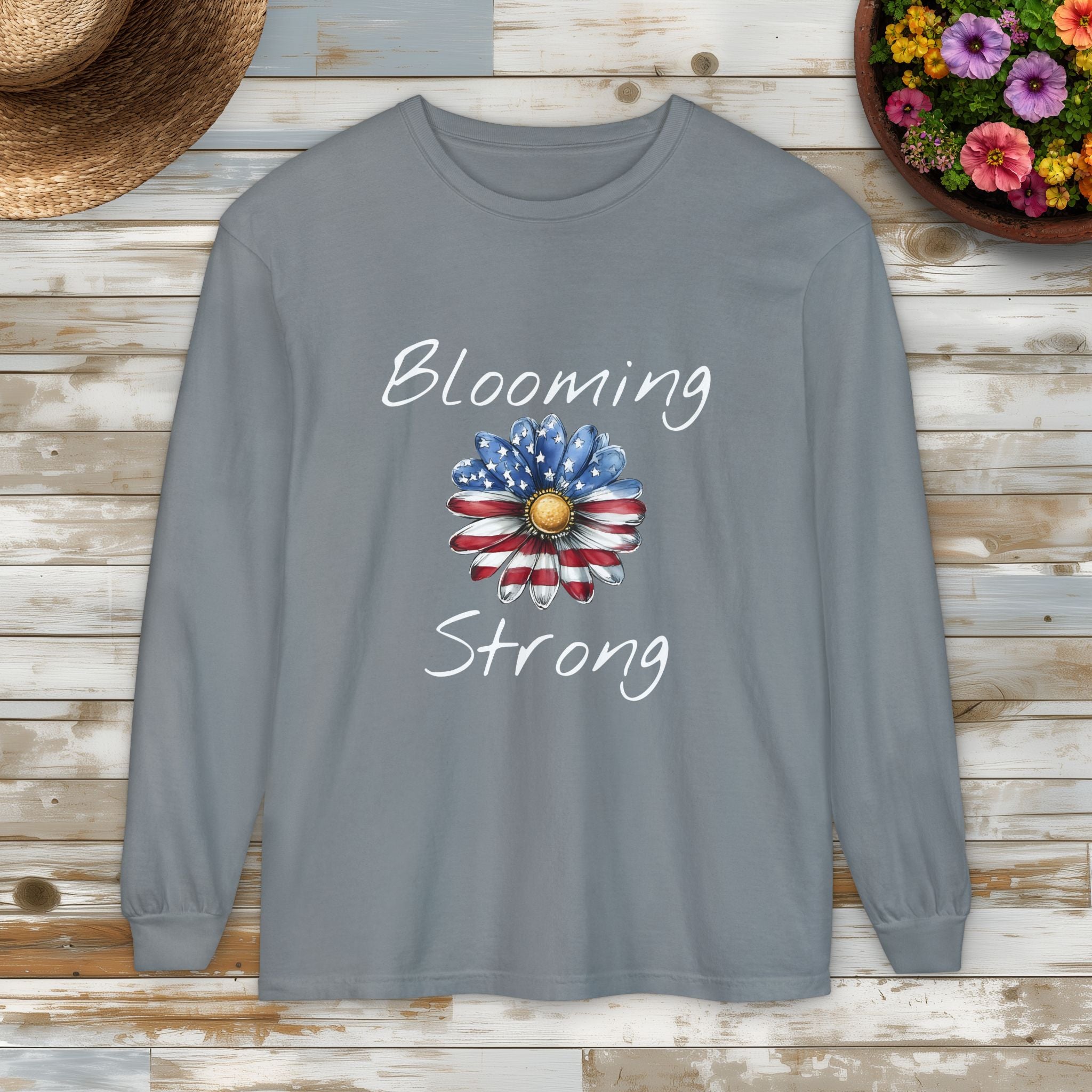Blooming Strong Patriotic Long Sleeve Tee