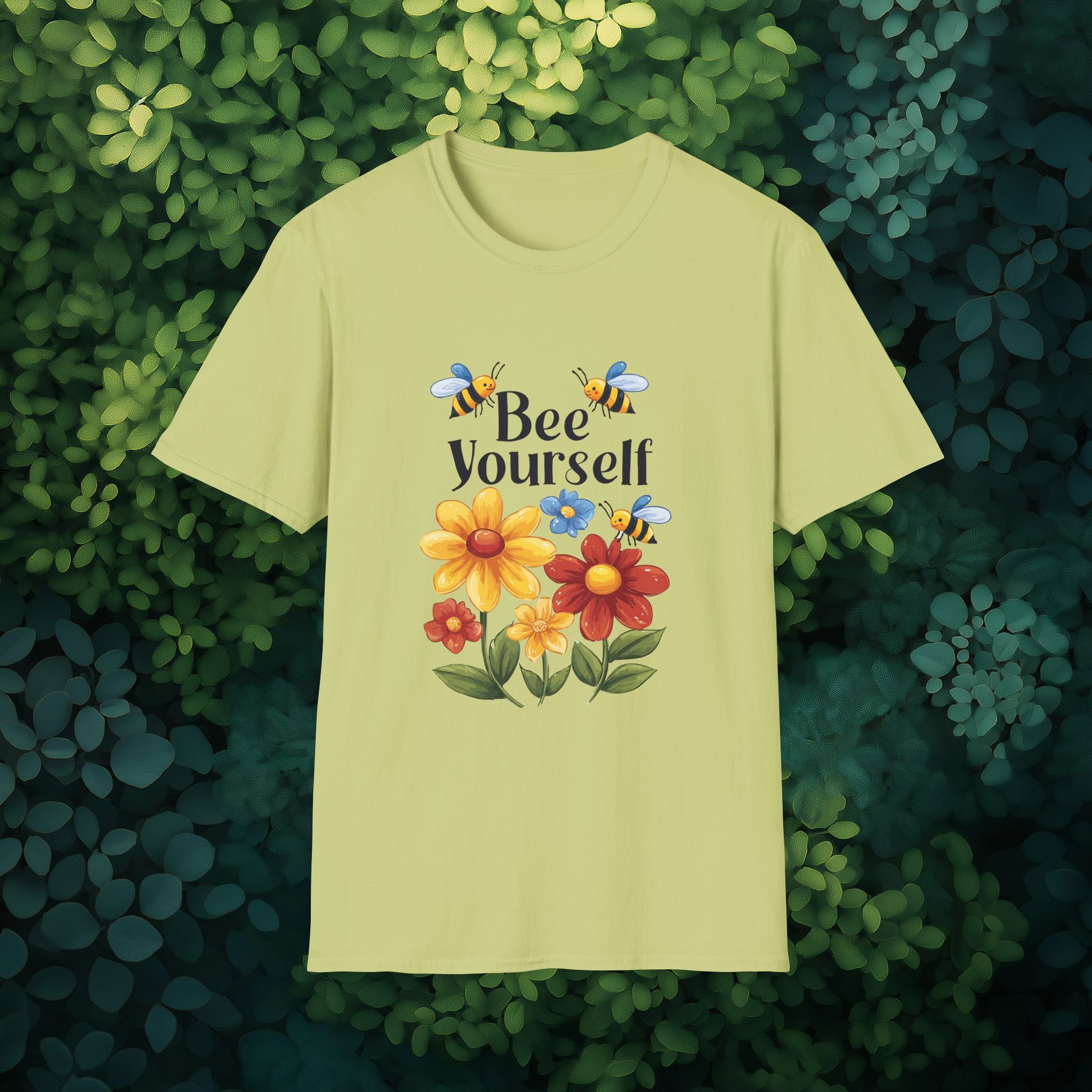 Bee Yourself Cartoon Bees and Flowers T-shirt for Nature and Bee Lovers