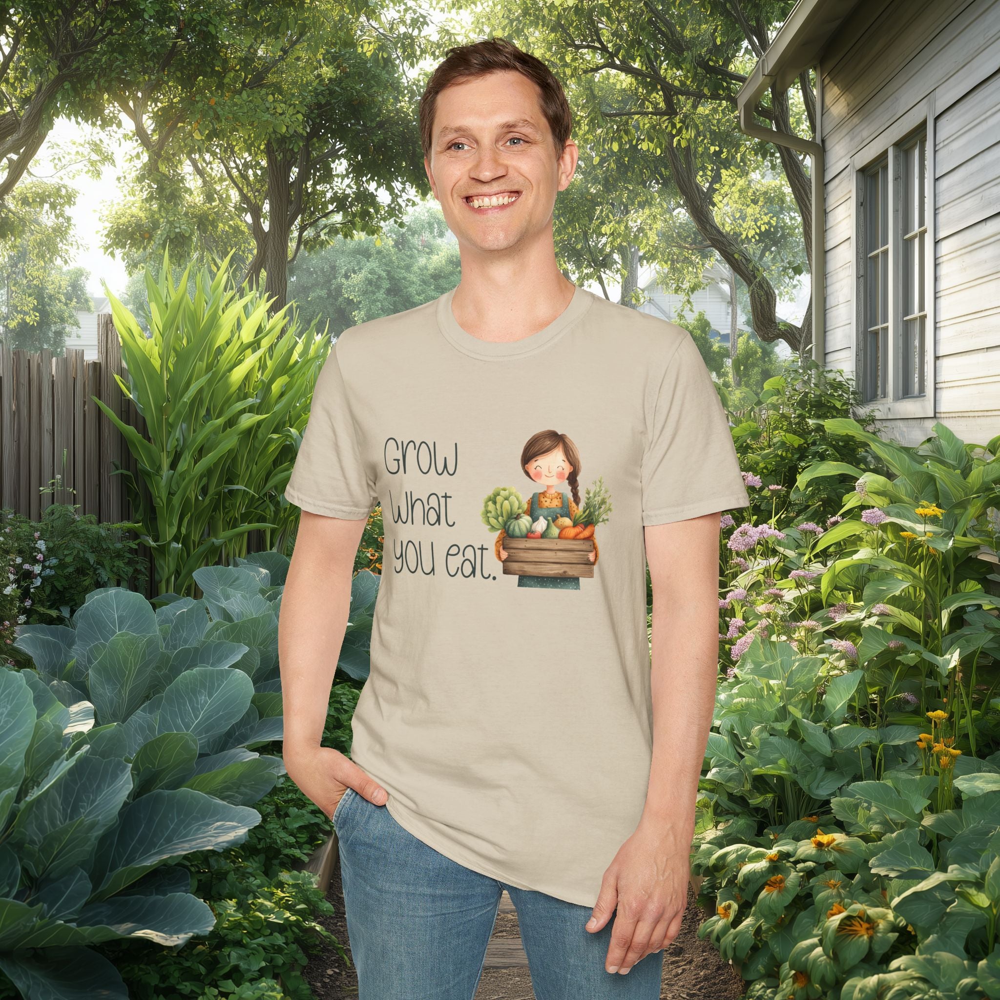 Grow What You Eat, Cartoon Gardener T-Shirt