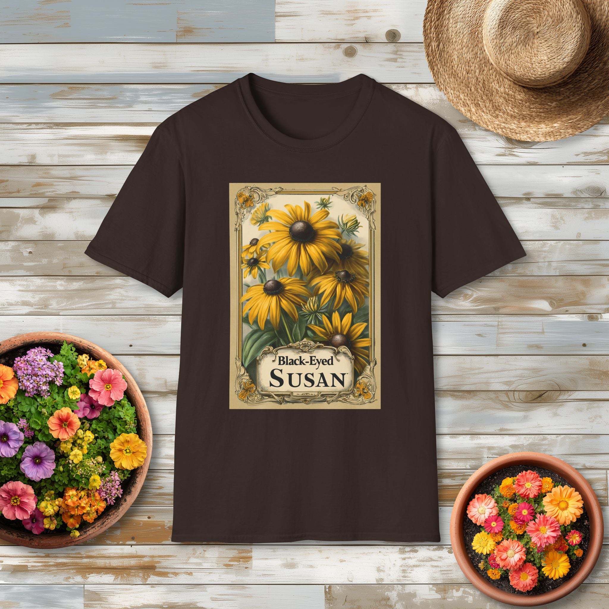 Vintage Black Eyed Susan Seed Packet T-Shirt for Gardeners