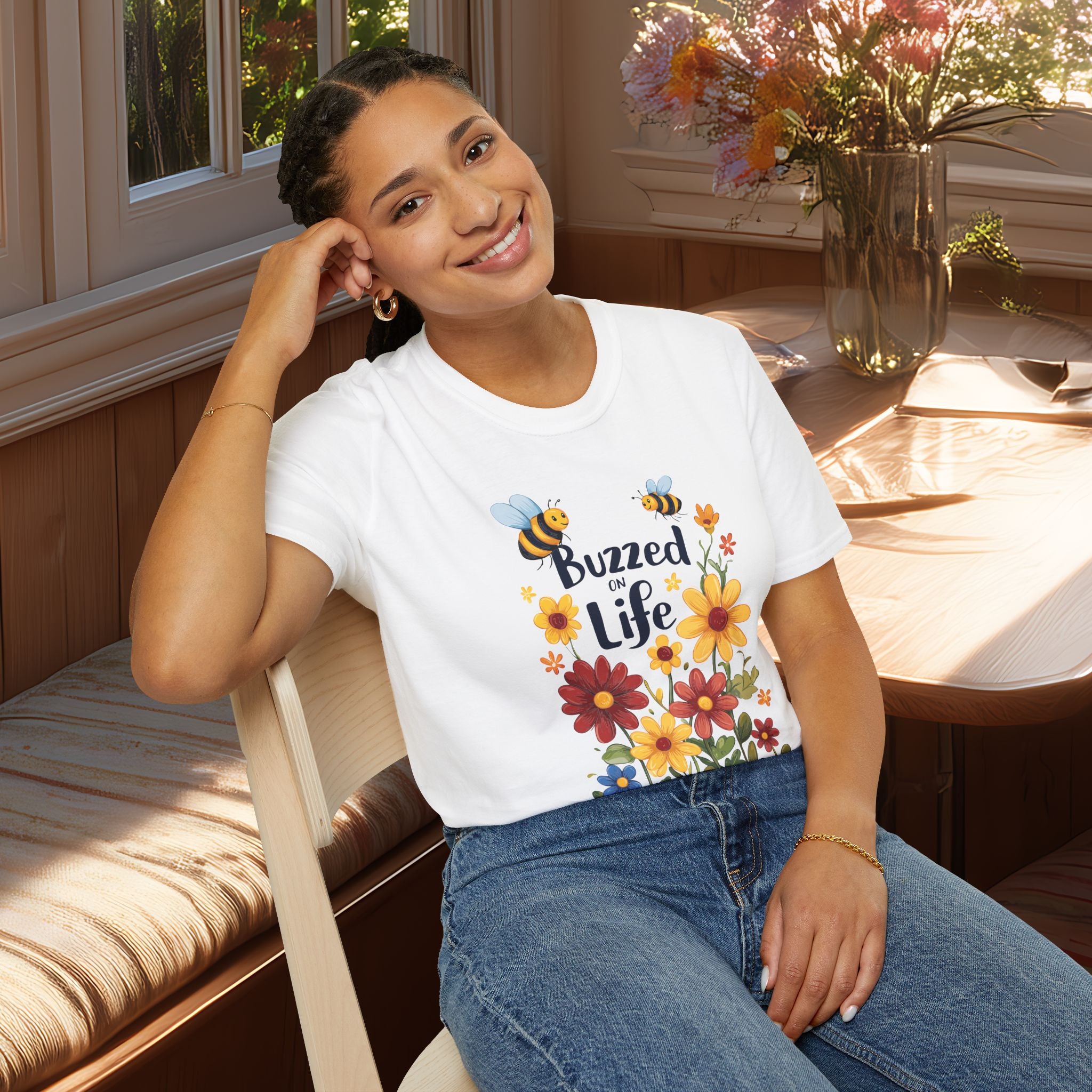 Cartoon Buzzed on Life Unisex T-Shirt for Gardeners, Nature Lovers