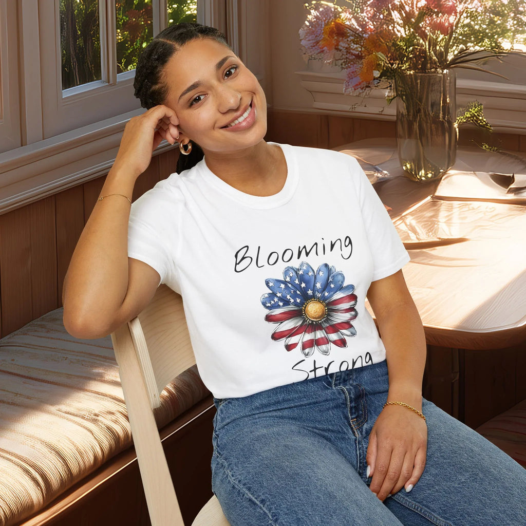 Blooming Strong T-Shirt – Patriotic Daisy Floral Design