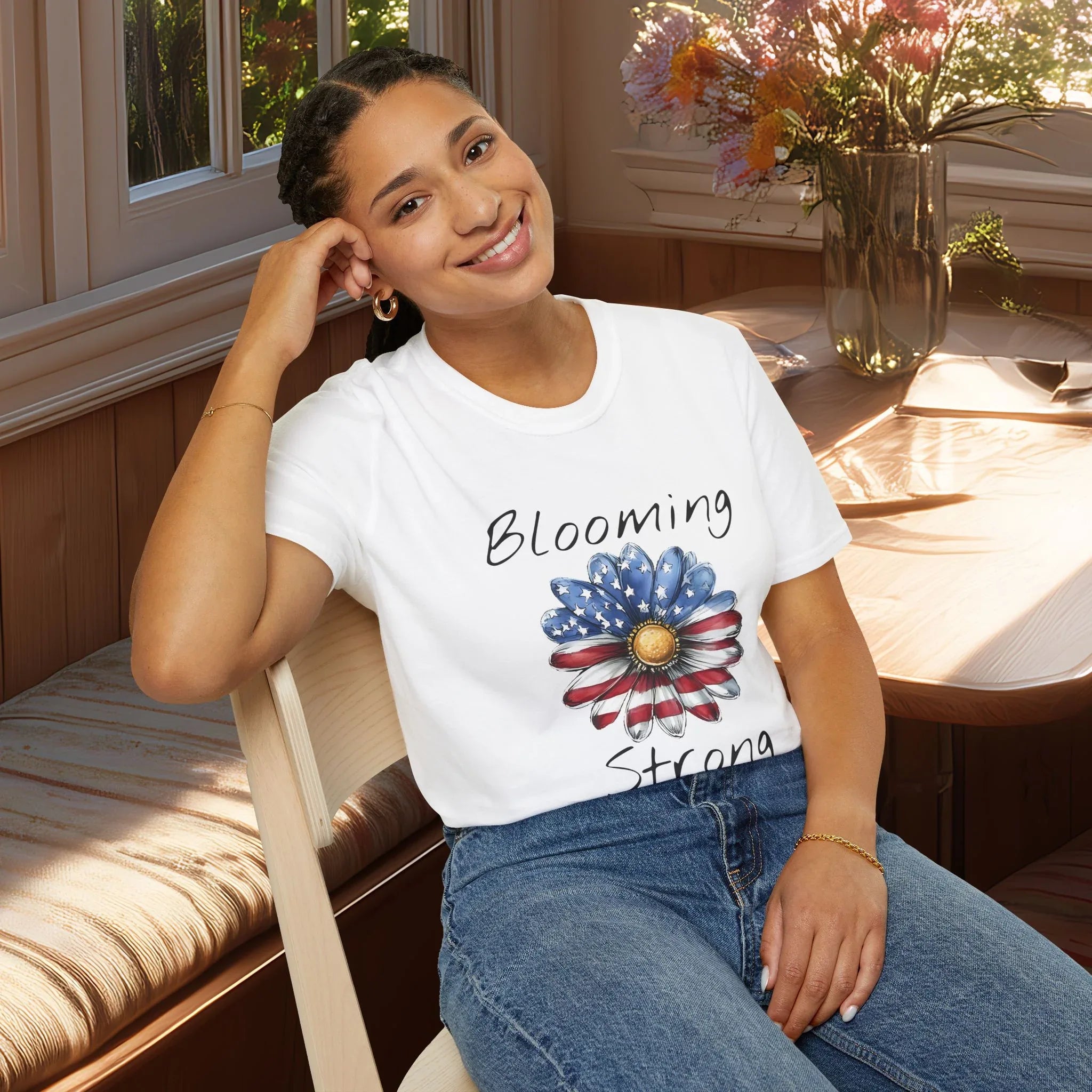 Blooming Strong T-Shirt – Patriotic Daisy Floral Design