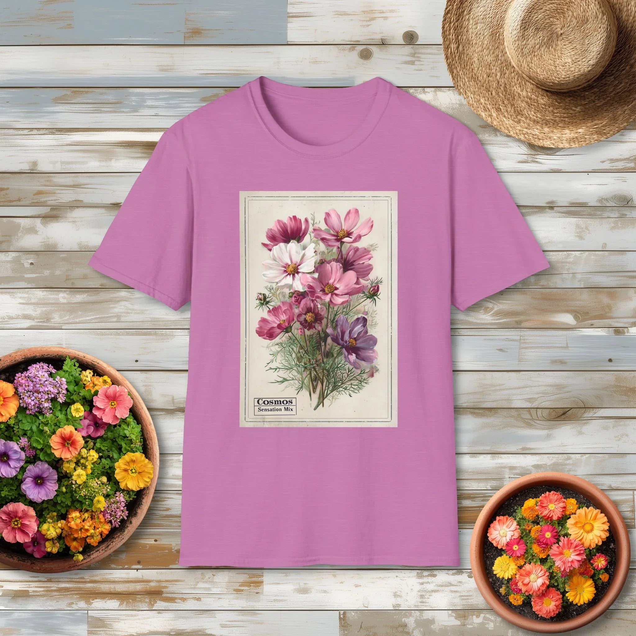 Cosmos Vintage Seed Packet T-Shirt for Gardeners