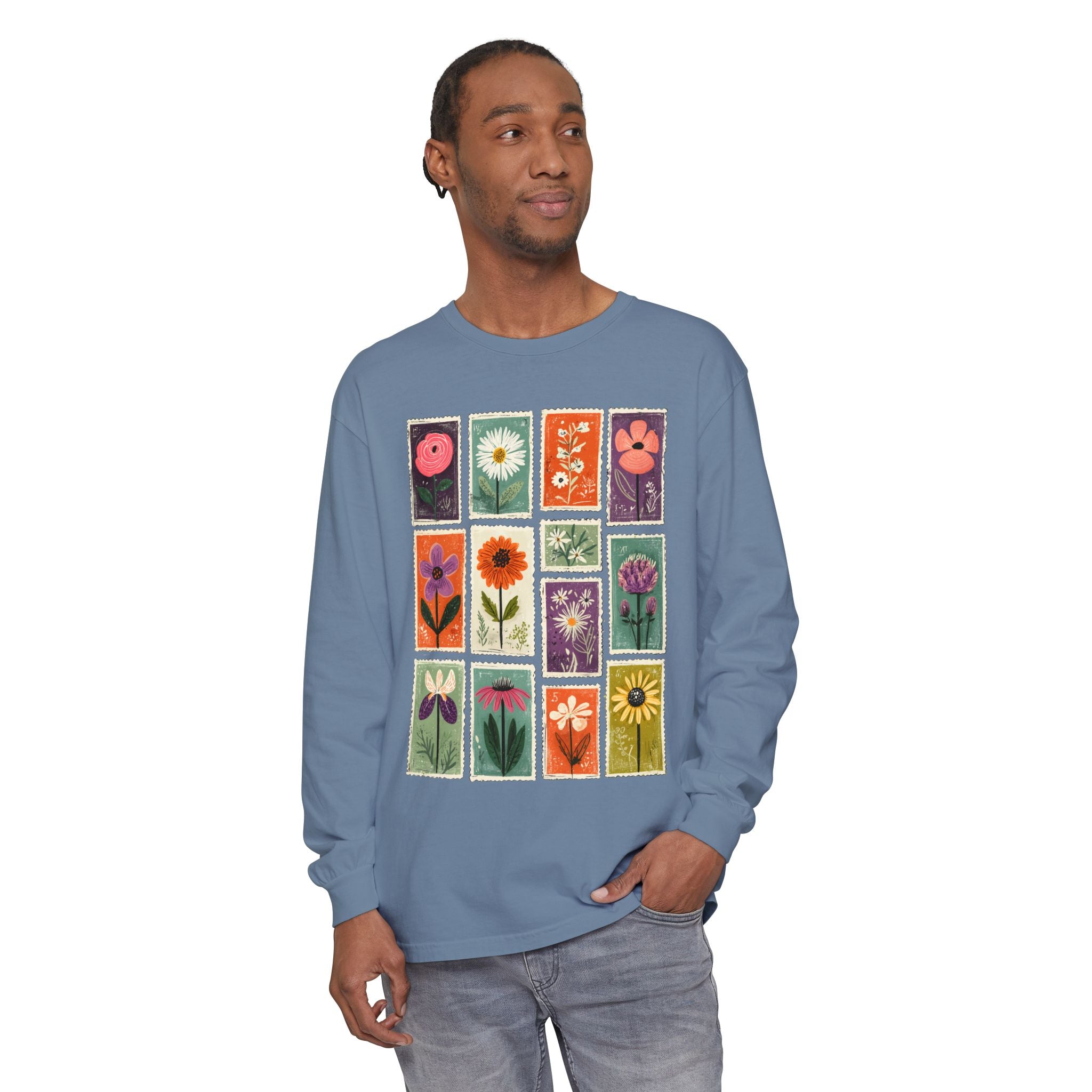 Floral Stamp Collage Long Sleeve Tee