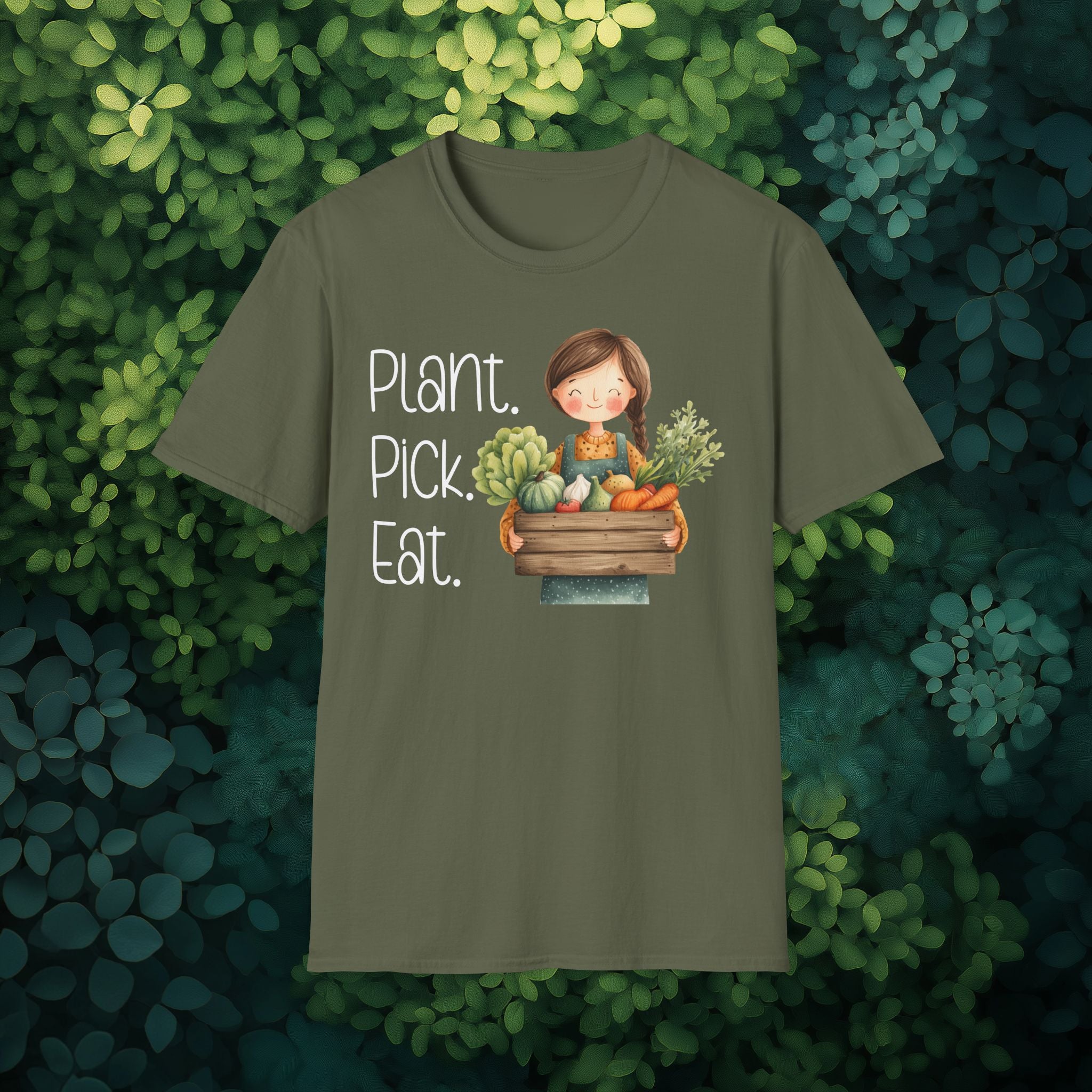 Plant Pick Eat, Cartoon Gardener T-Shirt