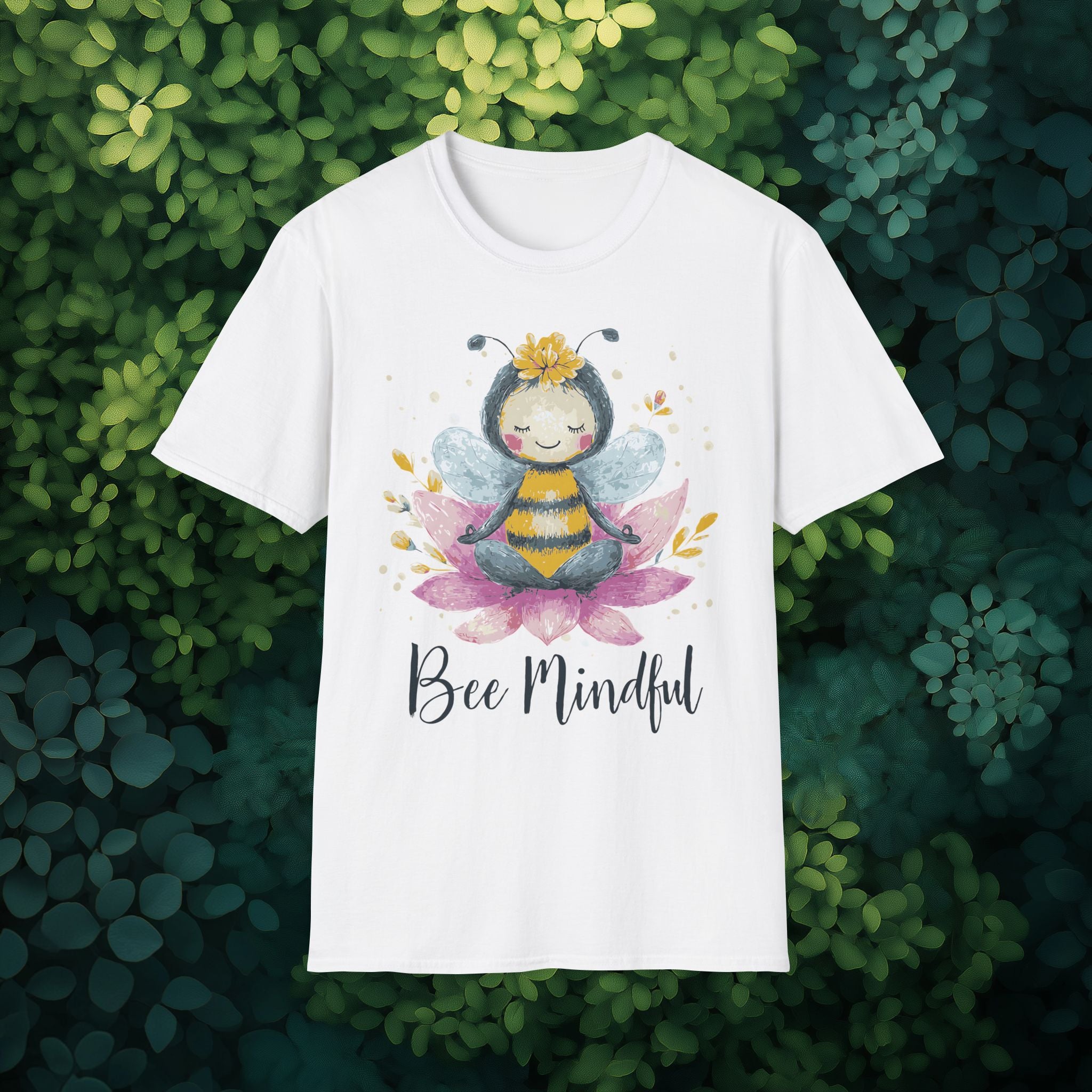 Bee Mindful Meditation Unisex T-Shirt for Gardeners, Nature Lovers, Yoga Enthusiasts