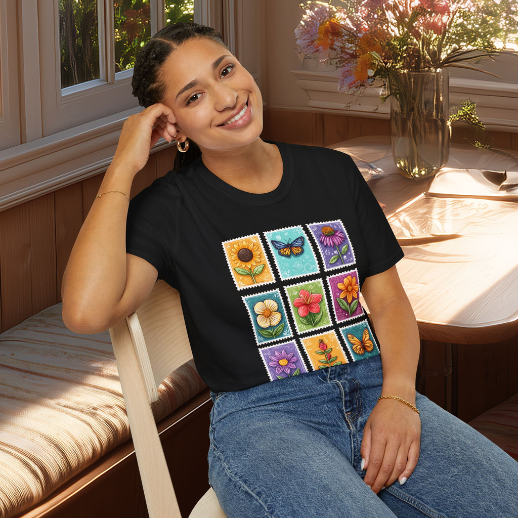 Whimsical 3x3 Floral & Butterfly Stamp Collection T-Shirt