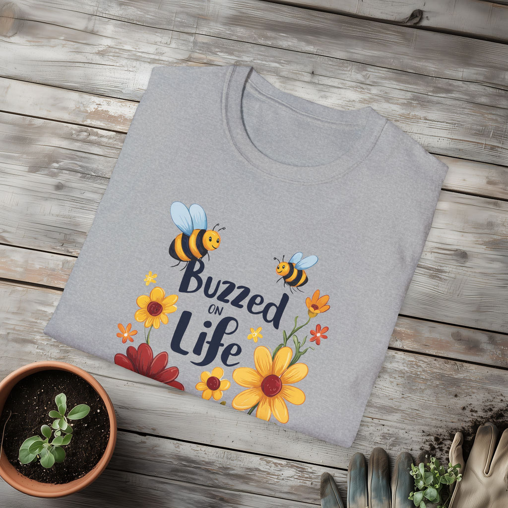 Cartoon Buzzed on Life Unisex T-Shirt for Gardeners, Nature Lovers