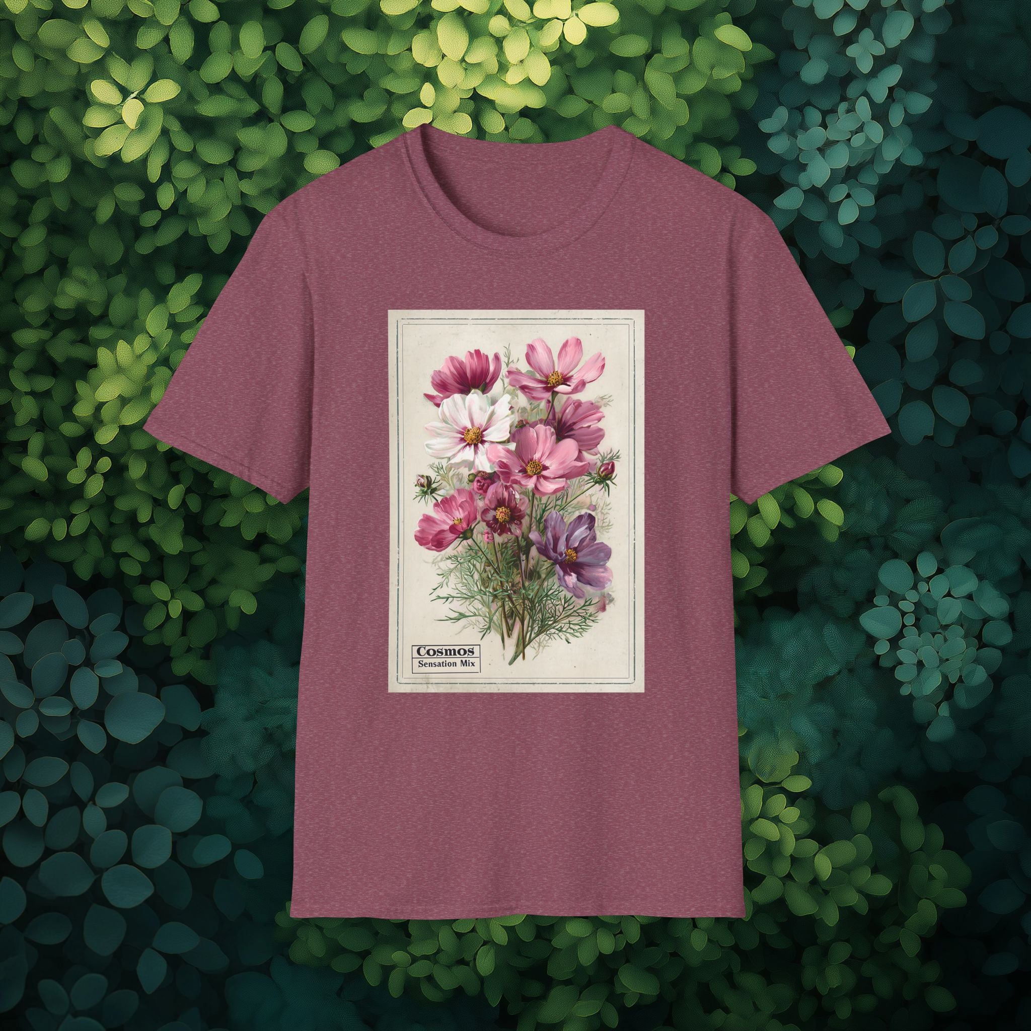 Vintage Cosmos Seed Packet Unisex T-Shirt for Gardeners, Nature Lovers, Summer Casual Wear