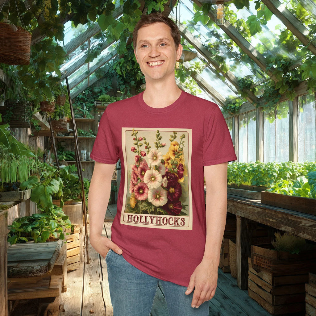 Hollyhock Vintage Seed Packet T-Shirt for Gardeners