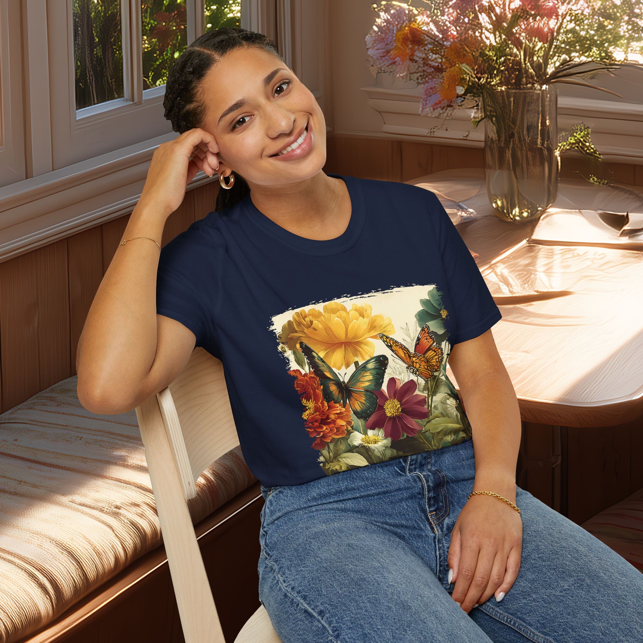 Butterflies & Blooms Retro Garden Flower T-Shirt