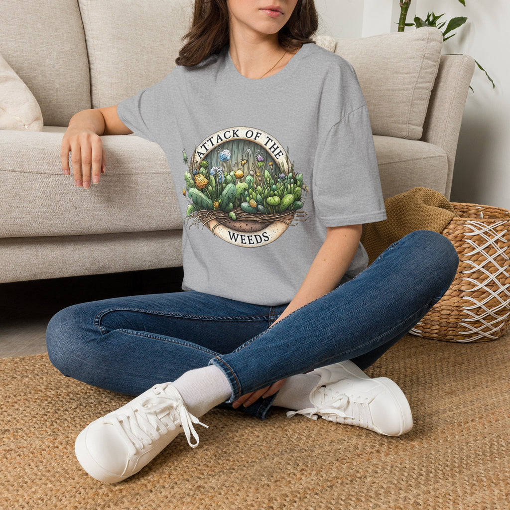 Attack of the Weeds T-Shirt – Retro Gardening Humor Emblem Tee