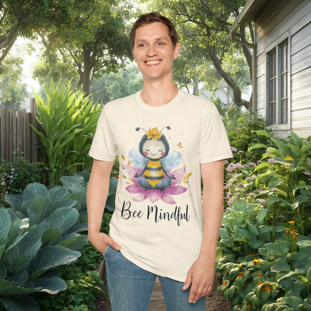 Bee Mindful Meditation Unisex T-Shirt for Gardeners, Nature Lovers, Yoga Enthusiasts