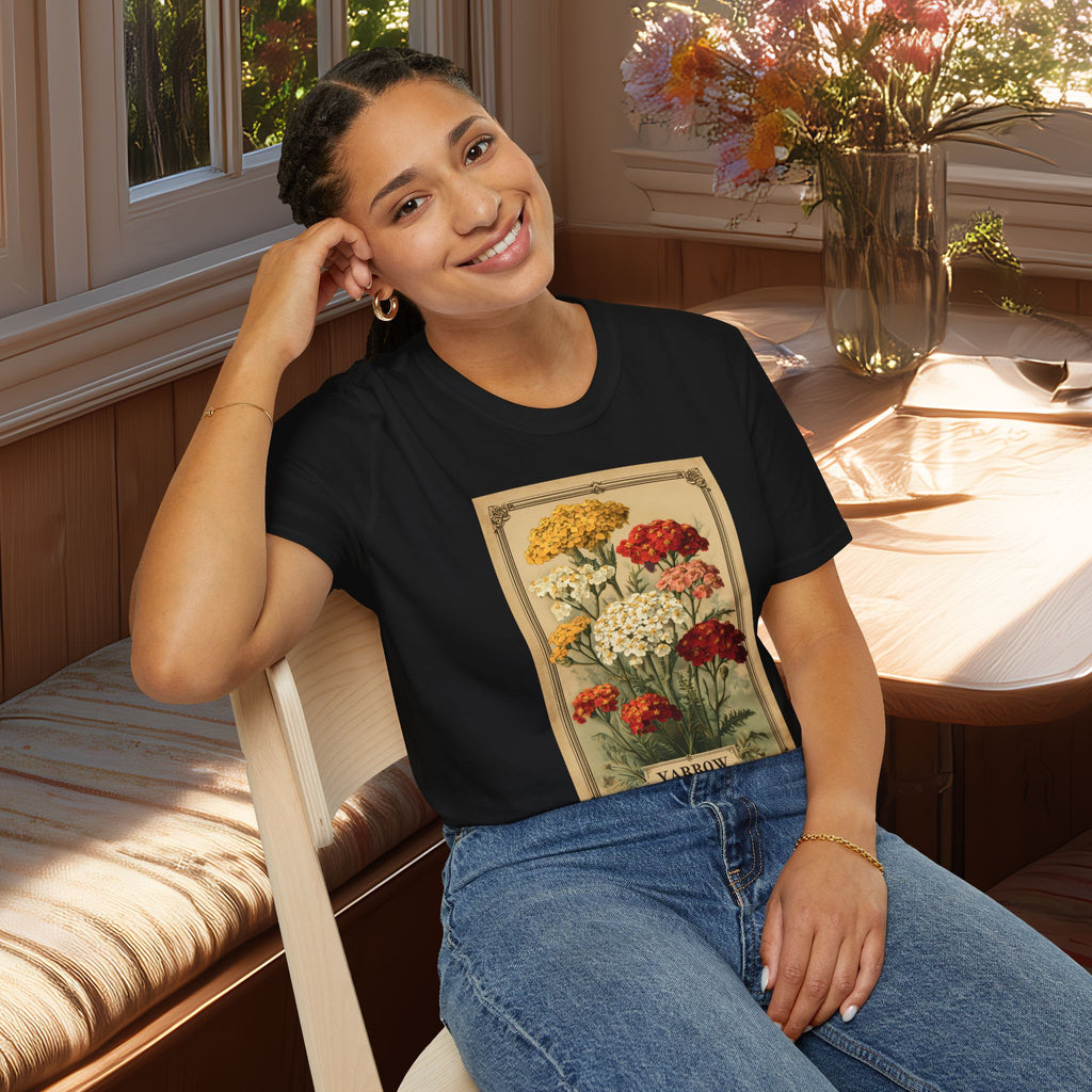 Retro Yarrow Seed Packet Unisex T-Shirt for Gardeners, Nature Lovers, Summer Casual Wear