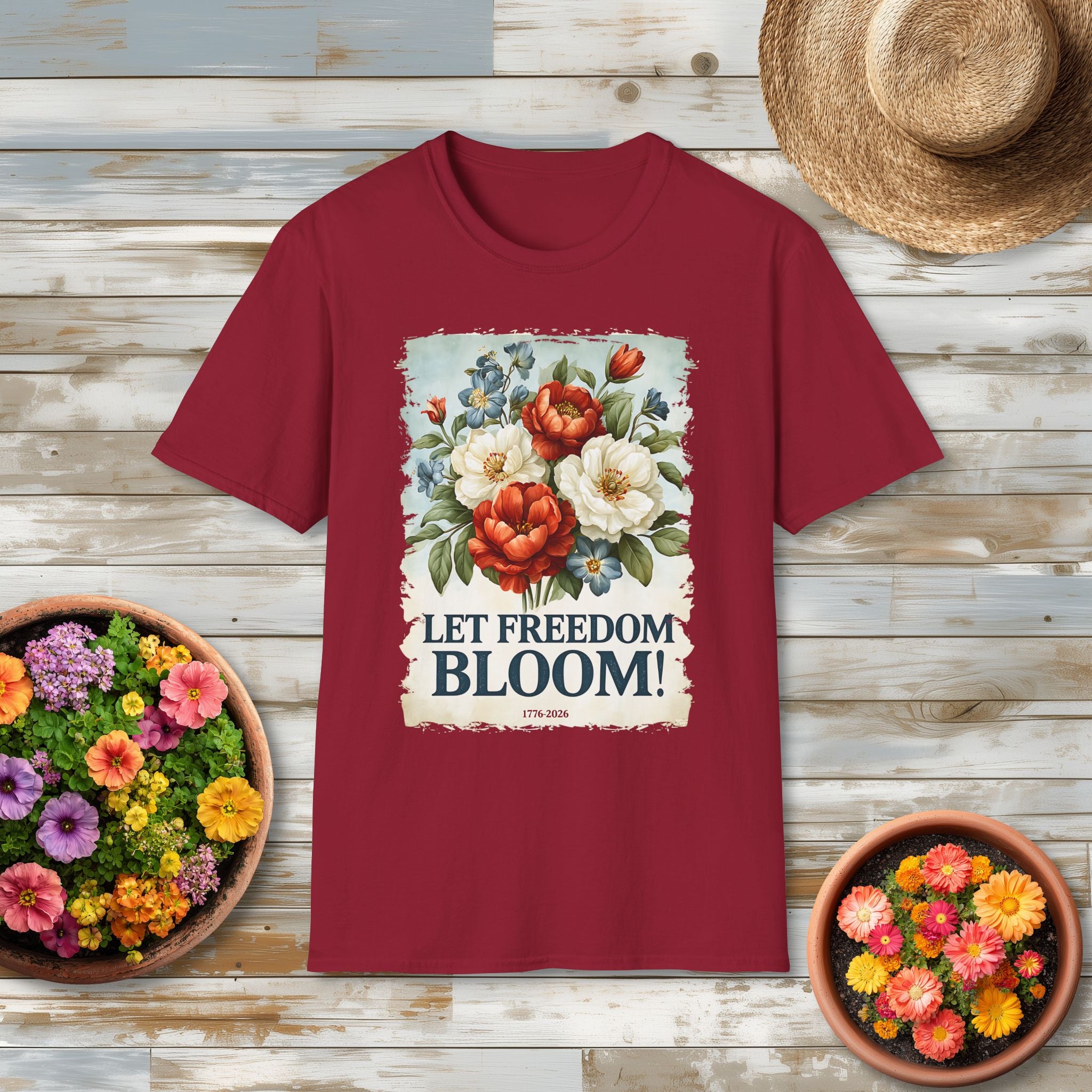 Let Freedom Bloom Patriotic Floral Vintage Poster T-Shirt
