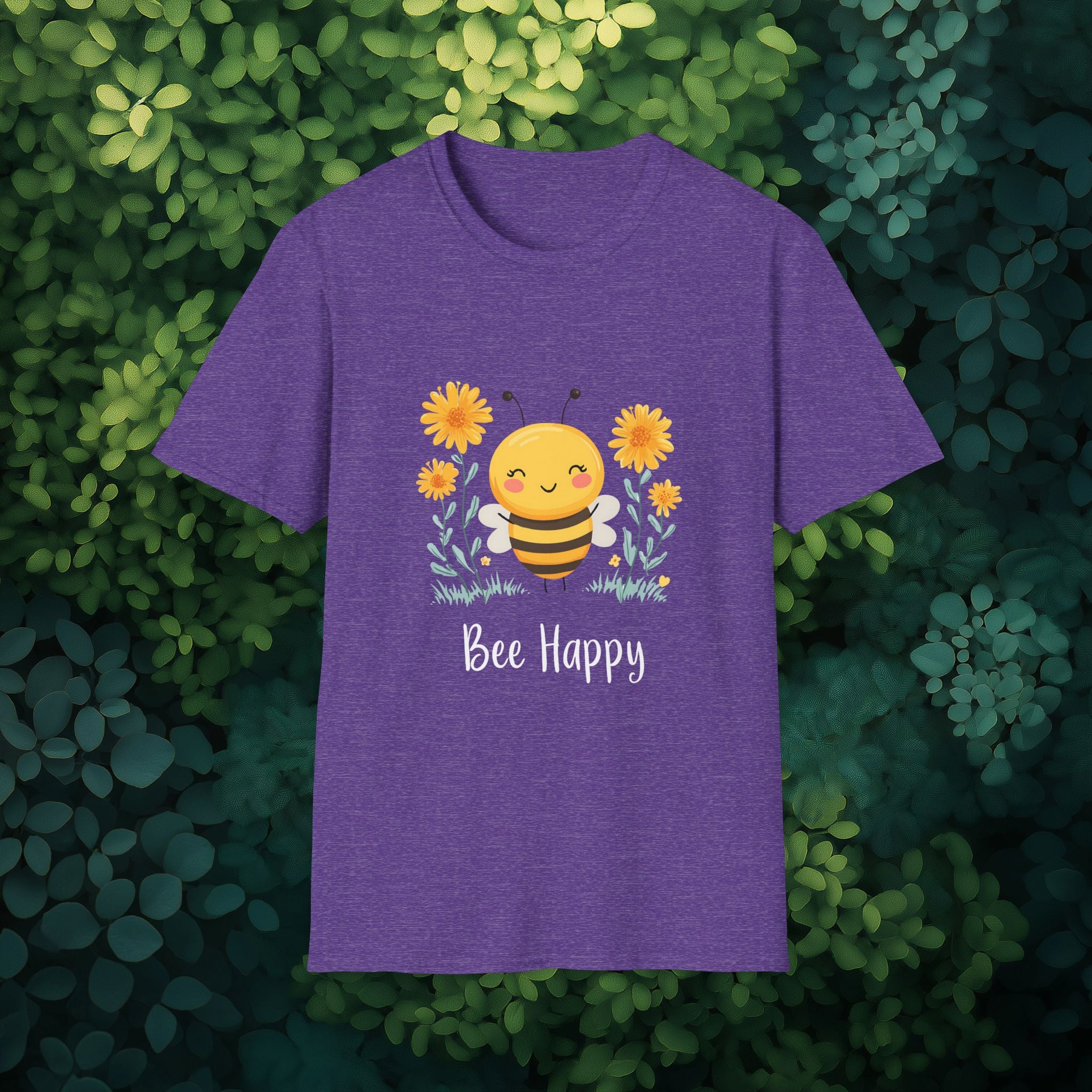 Cartoon Bee Happy Unisex T-Shirt for Gardeners, Nature Lovers, Bee Enthusiasts