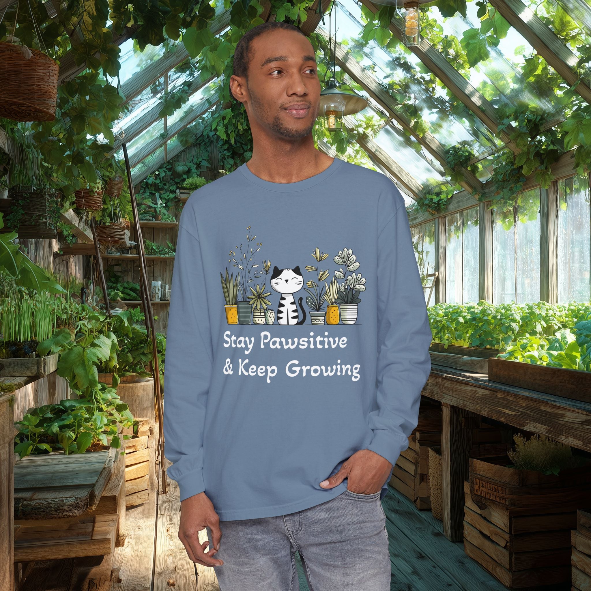 Stay Pawsitive & Keep Growing Cat Lover Long Sleeve T-Shirt