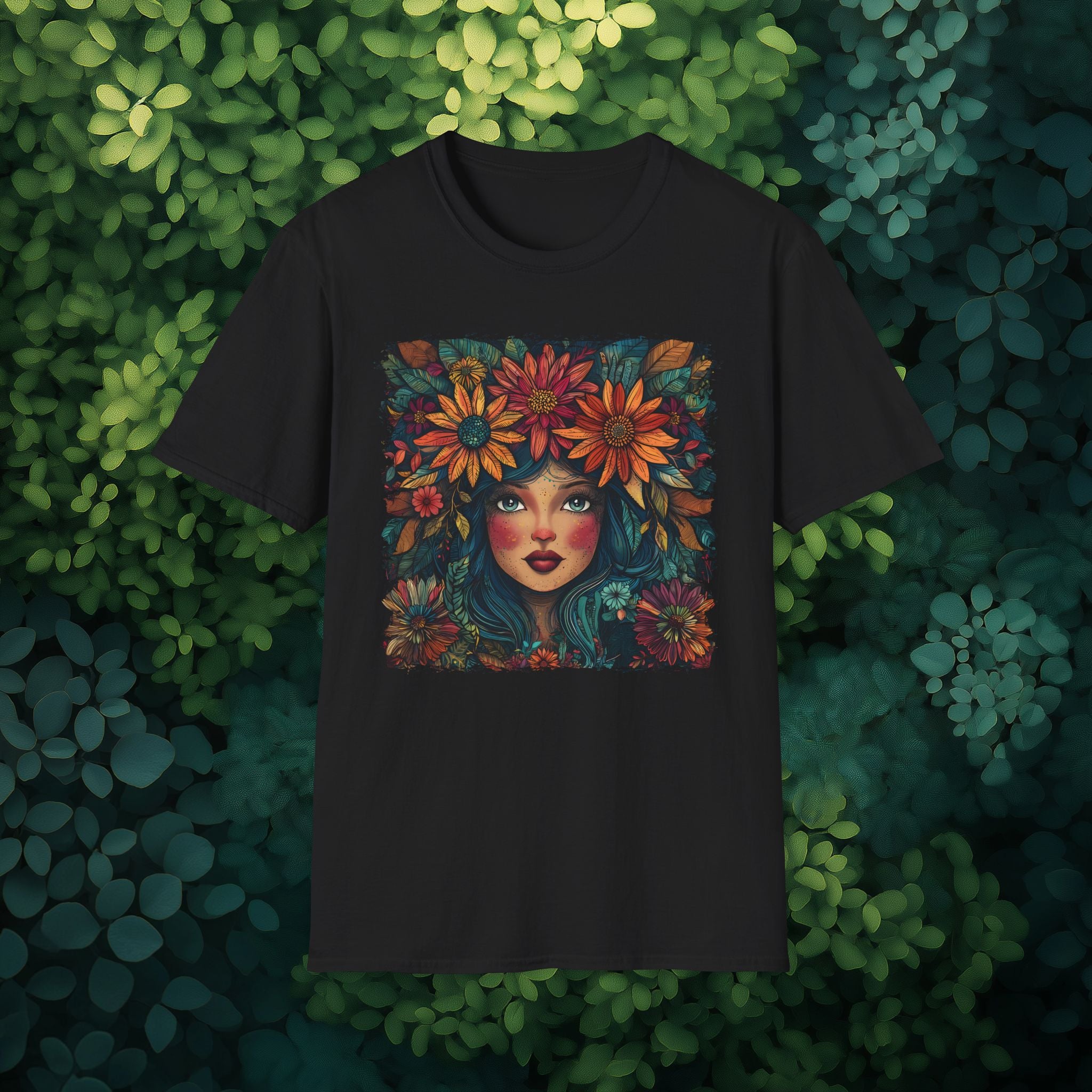 Floral Fantasy Garden Goddess T-Shirt for Plant Lovers and Gardeners