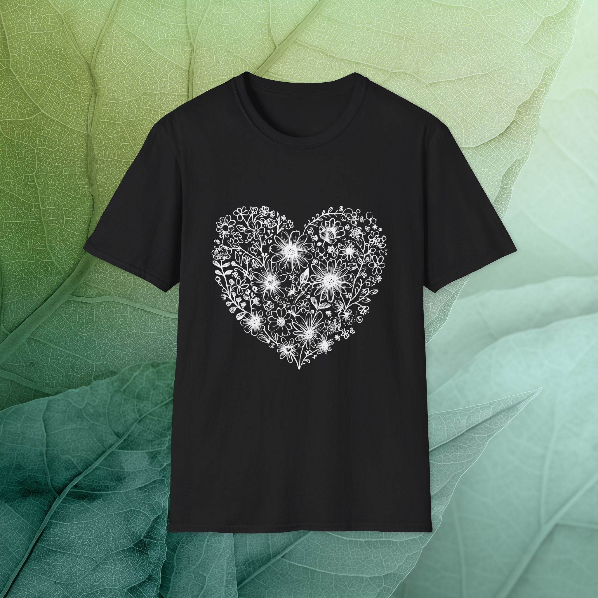 Floral Line Art Heart T-Shirt