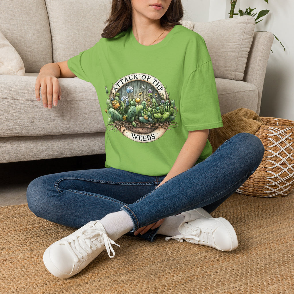 Attack of the Weeds T-Shirt – Retro Gardening Humor Emblem Tee