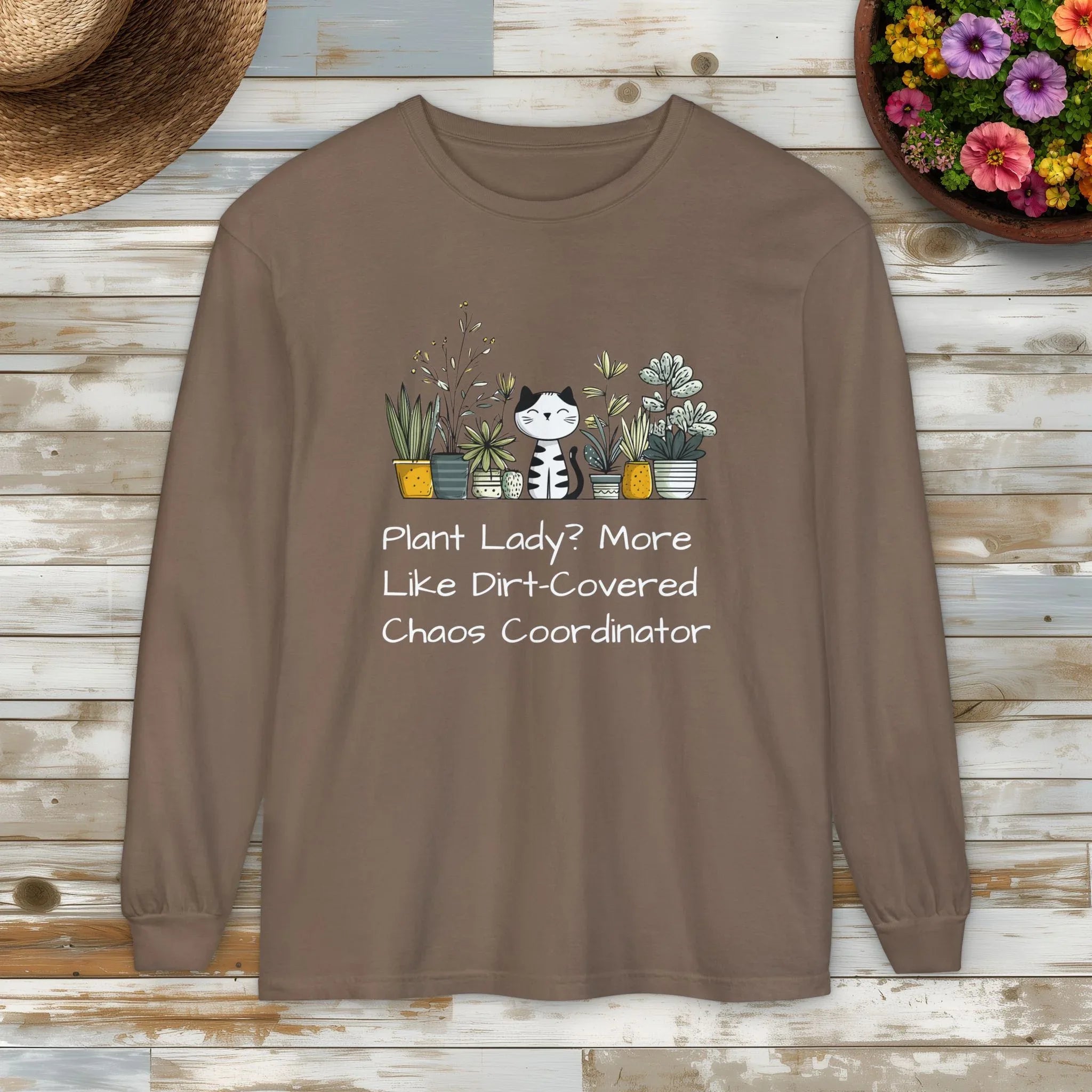 Plant Lady Chaos Coordinator - Cat & Plants Long Sleeve Tee