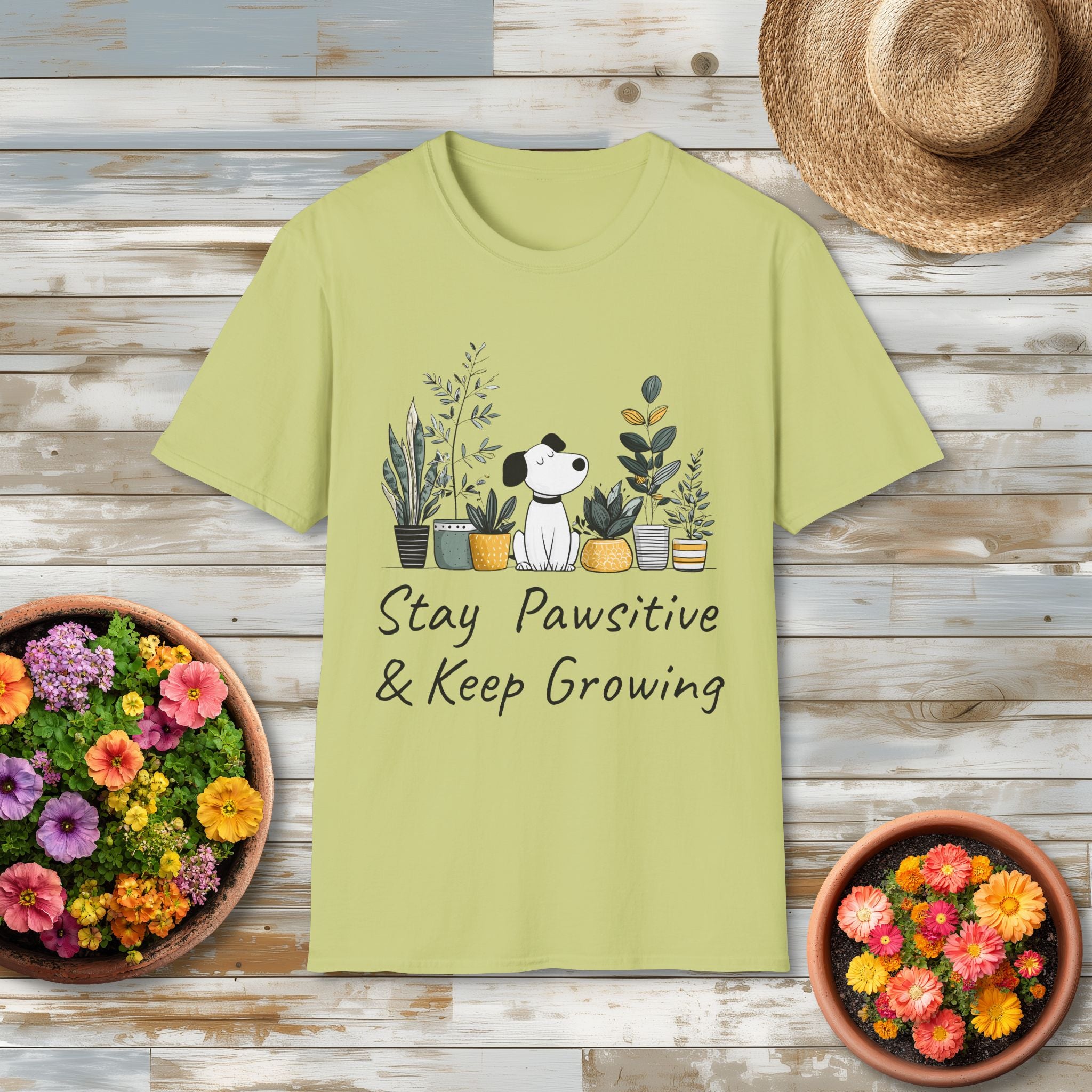 Stay Pawsitive & Keep Growing Dog and Plants T-Shirt