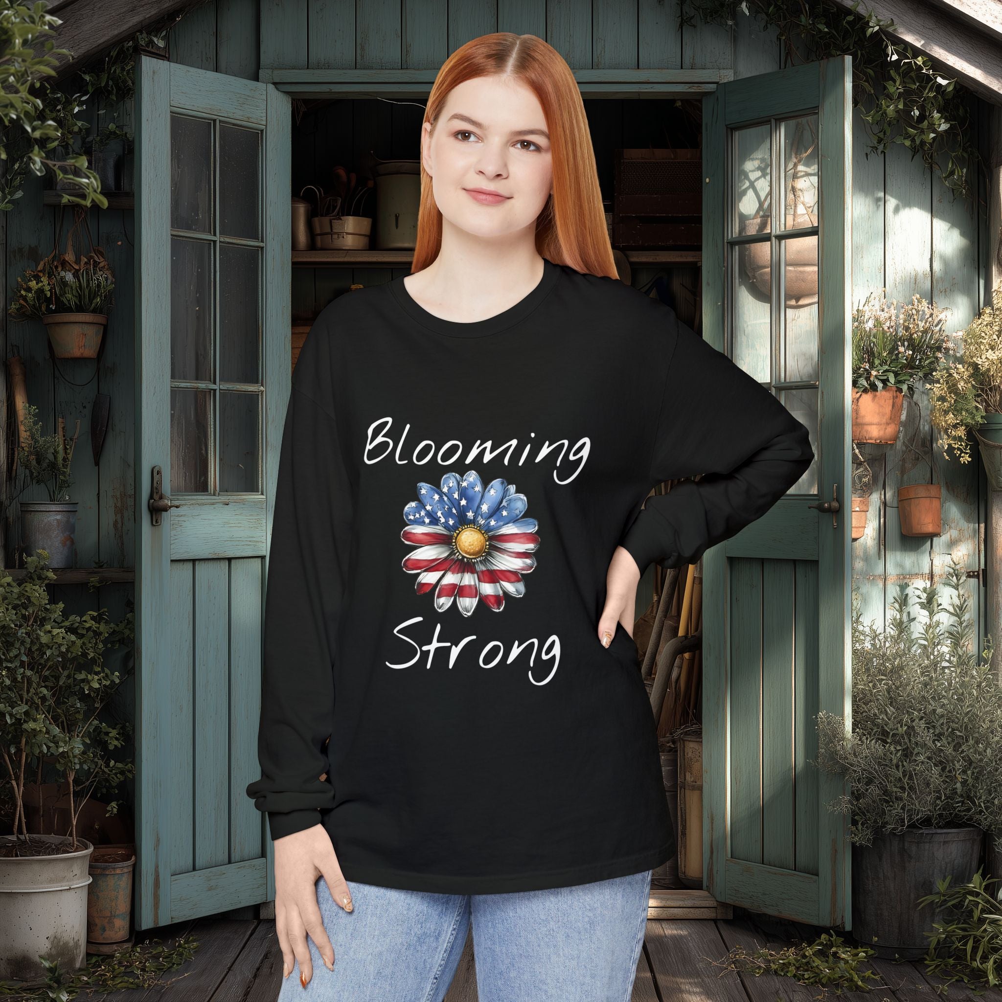 Blooming Strong Patriotic Long Sleeve Tee