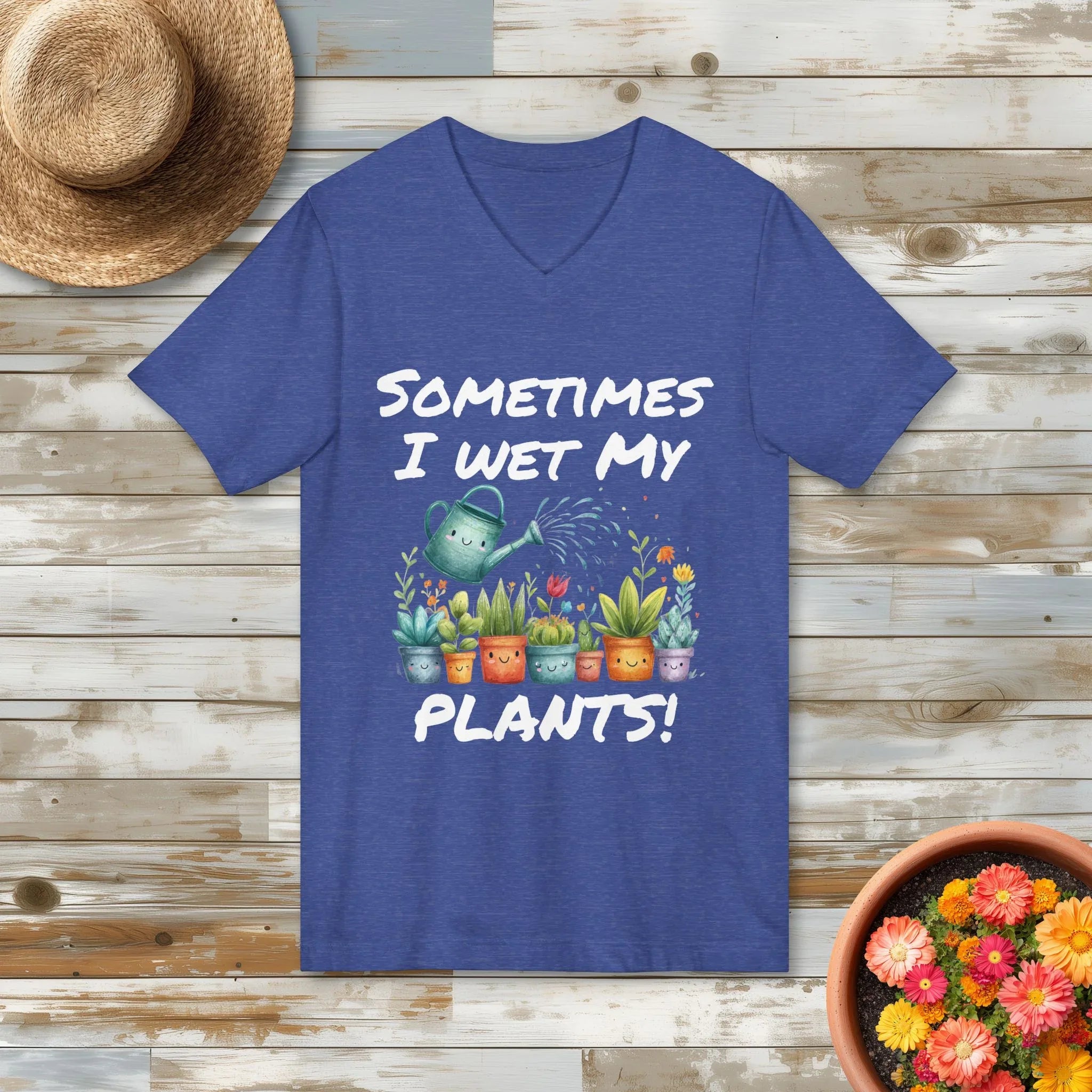 Cartoon Sometimes I Wet My Plants V-Neck T-Shirt