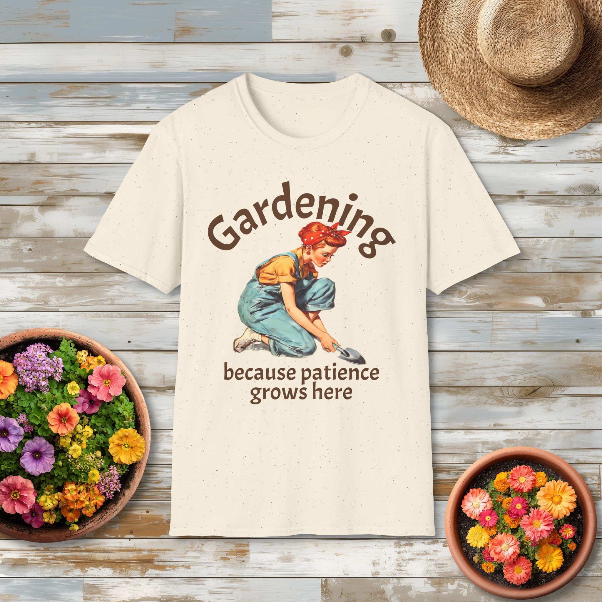 Nostalgic Gardening T-Shirt - Because Patience Grows Here