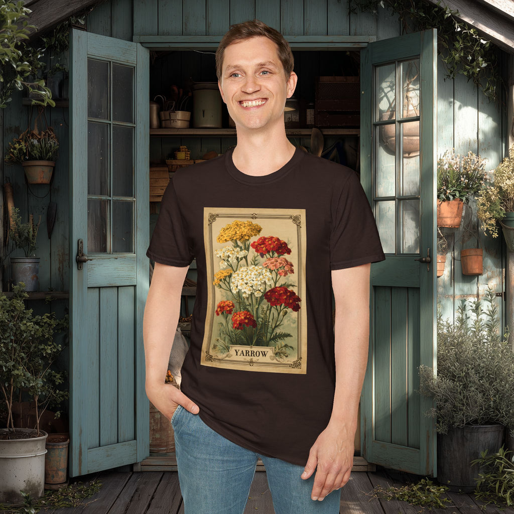 Retro Yarrow Seed Packet Unisex T-Shirt for Gardeners, Nature Lovers, Summer Casual Wear