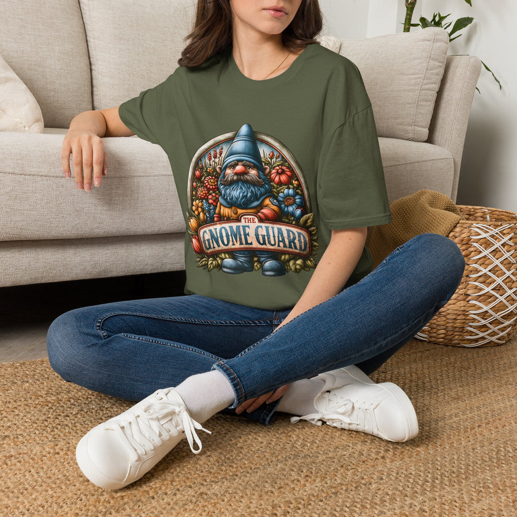 Funny Gnome Guard Garden Emblem T-shirt